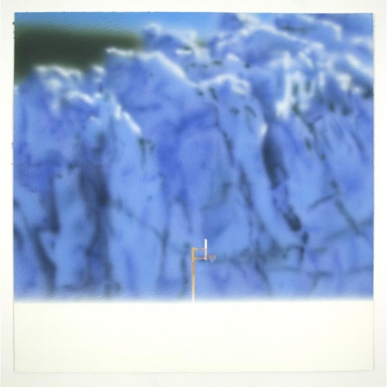 Cesto con ghiacciaio dipinto in acrilico su carta, 2013