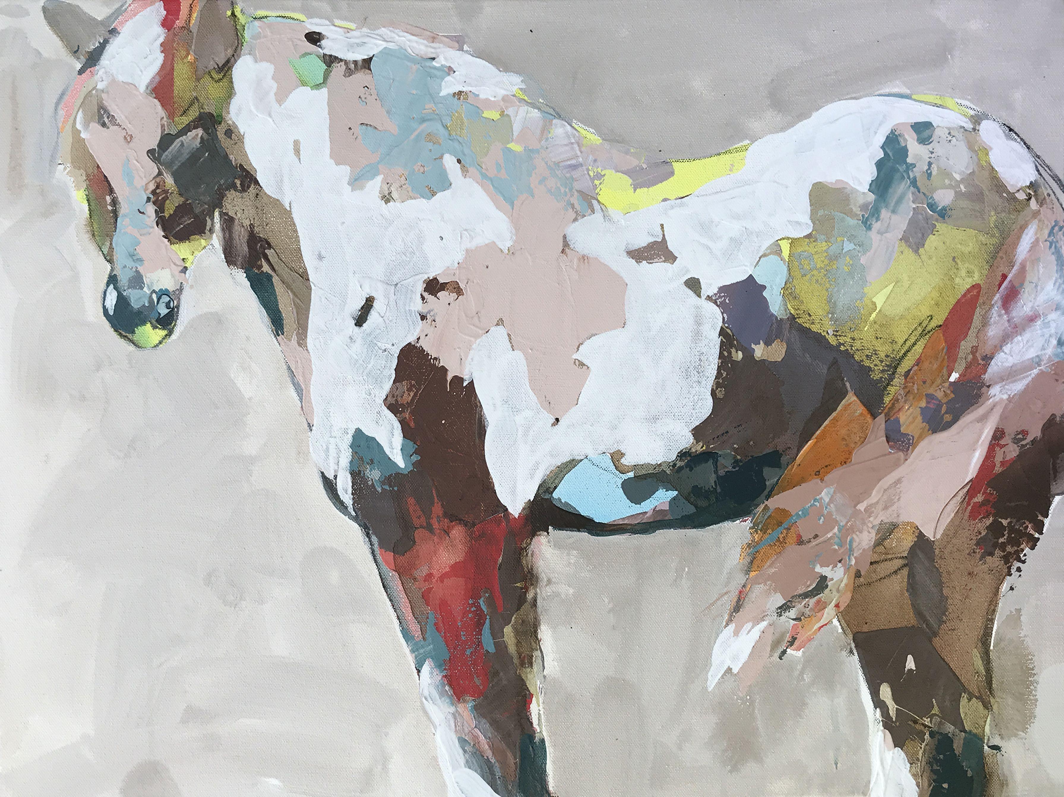 Playing with paint.   This is a playful piece with multiple layers of paint on canvas.  Creating an intriguing and one-of-a kind portrait of the horse that will delight for years. :: Painting :: Contemporary :: This piece comes with an official