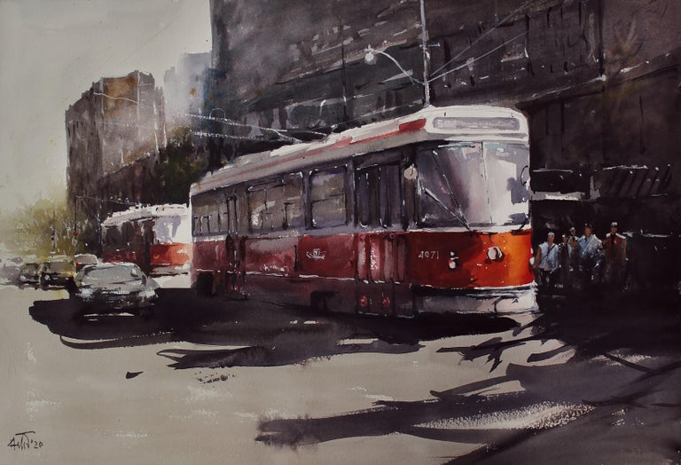 Street Car_02, Painting, Watercolor on Paper - Art by Helal Uddin