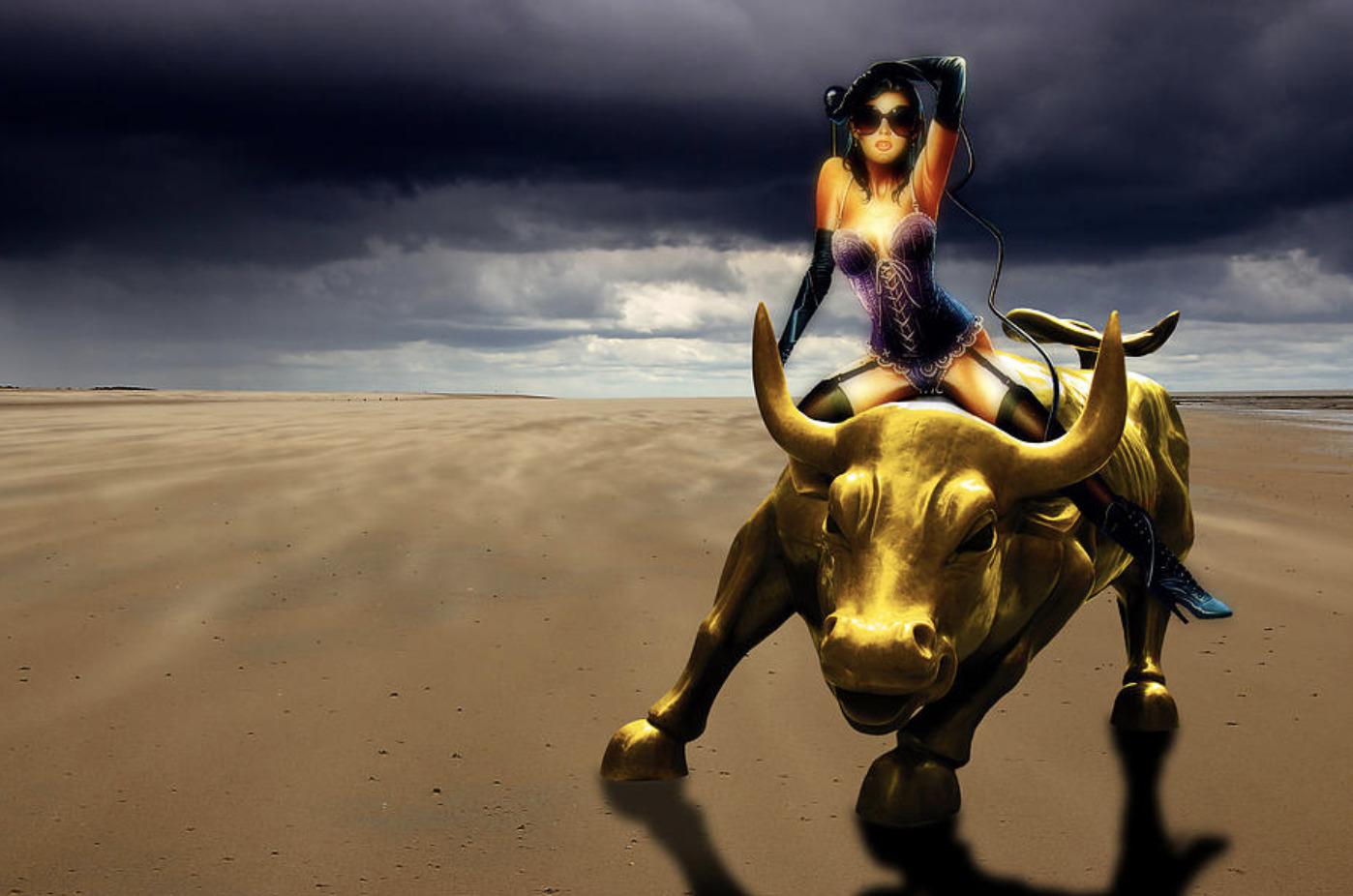 Bull on the beach, Digital on Glass - Print by Jan Rafael