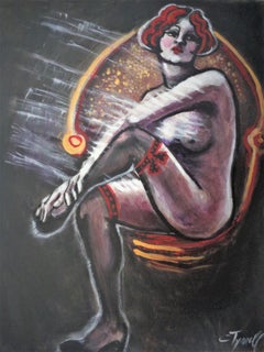 Used Years - Black Stockings  Female Nude, Painting, Acrylic on Canvas