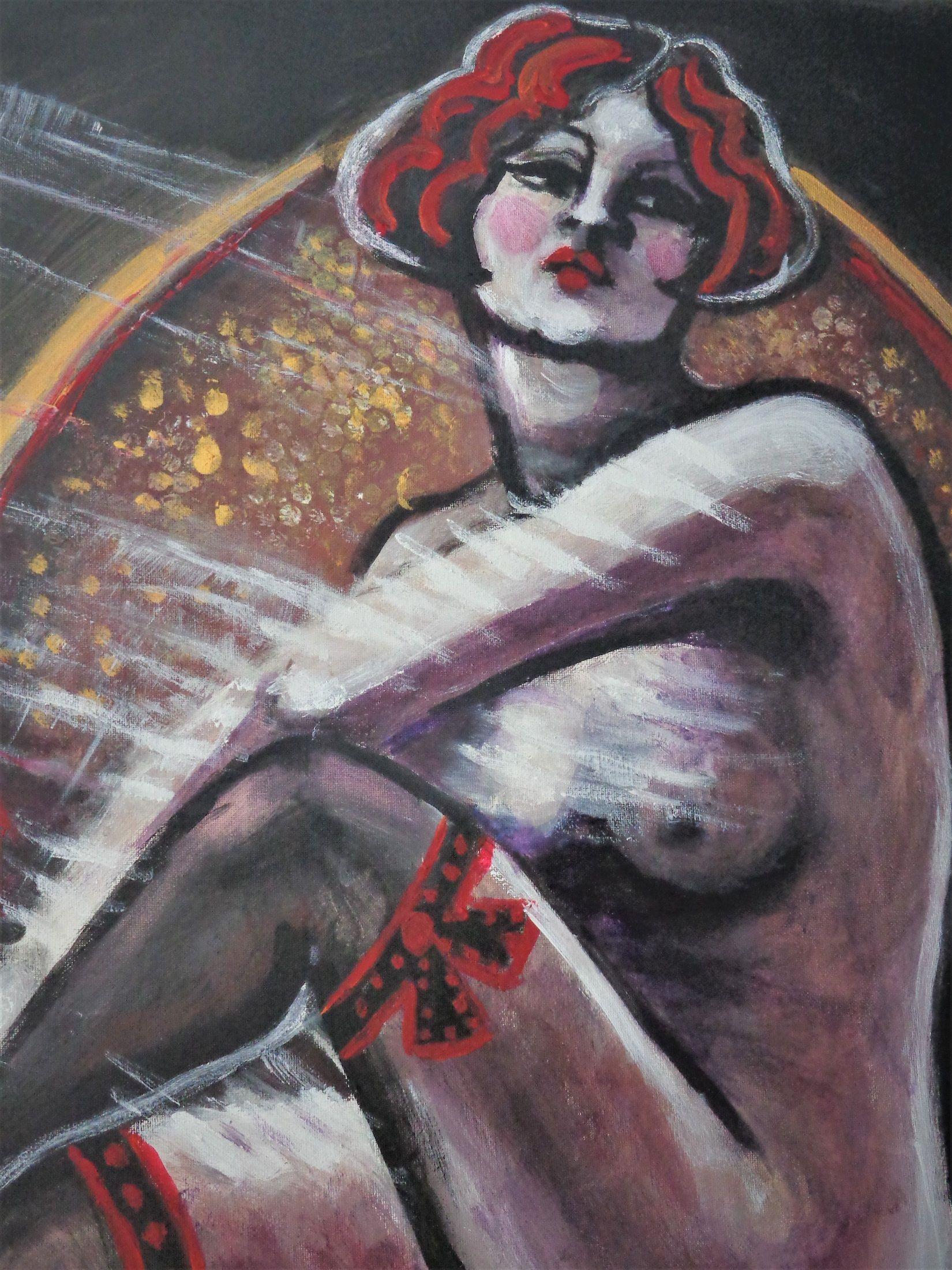 Vintage Years - Stocks noirs  Peinture - Nu féminin, acrylique sur toile - Art déco Painting par Carmen  Tyrrell