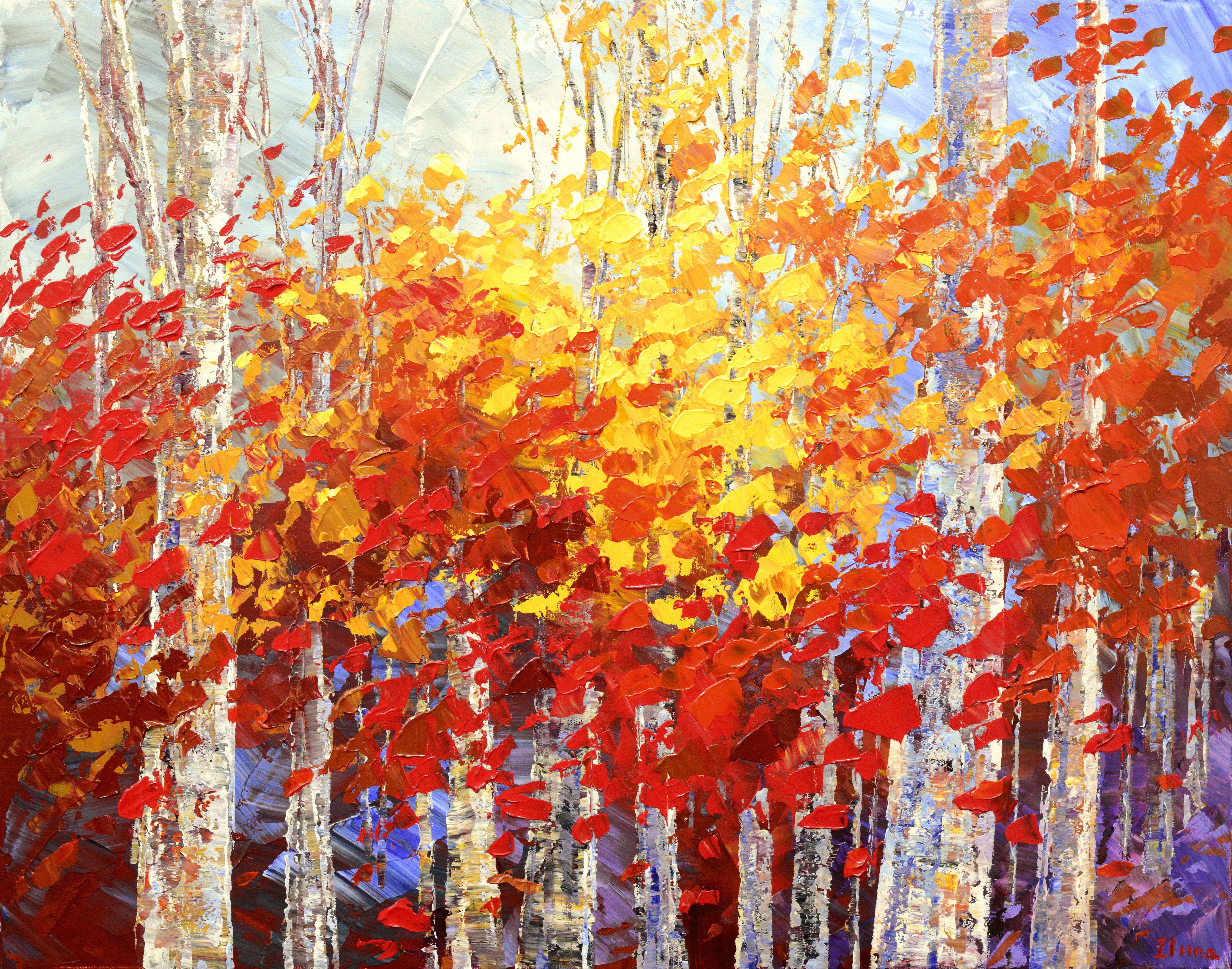 L'AUTUNNO NELL'ARIA, Pittura, Acrilico su tela - Painting di Tatiana  Iliina