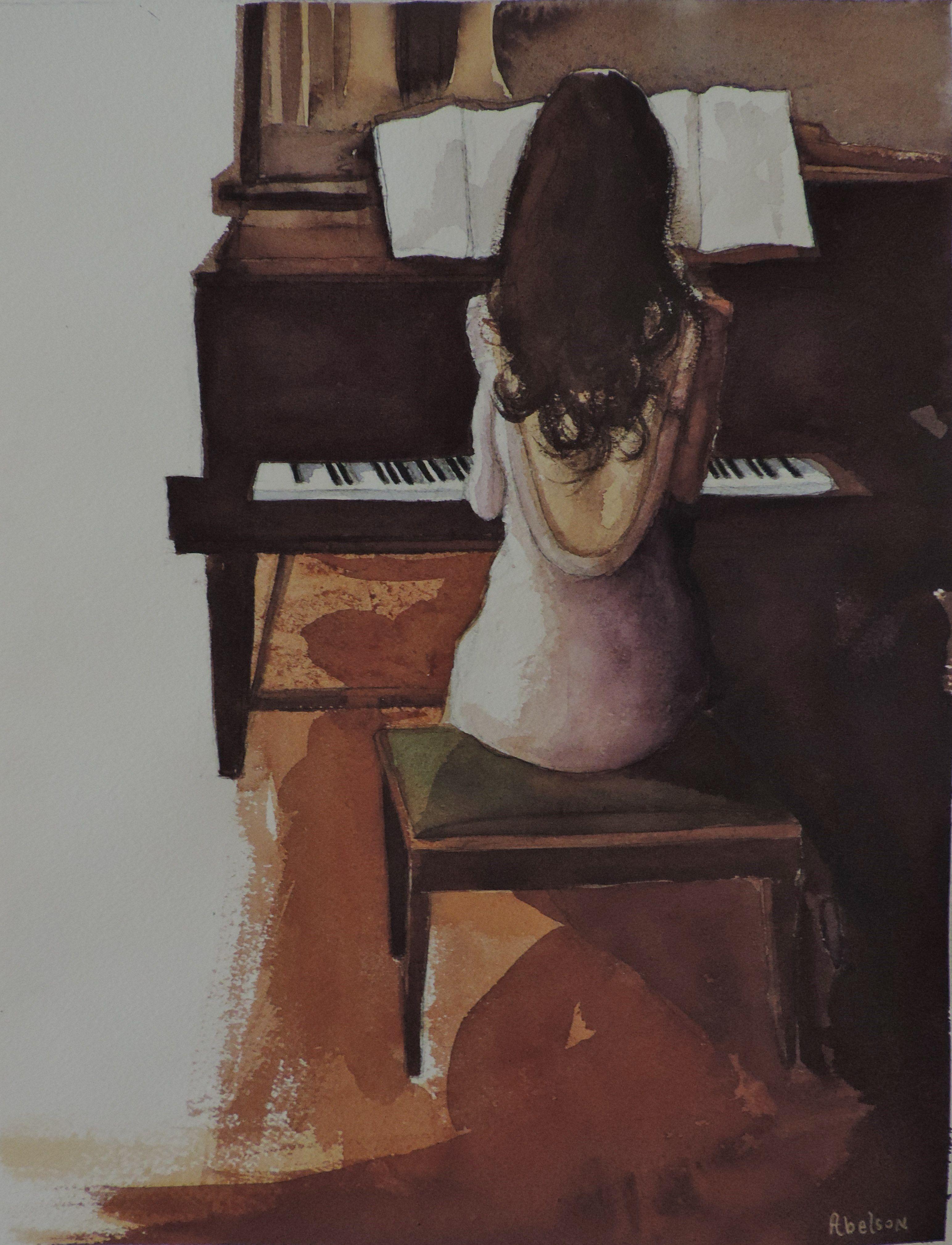 MAY PIANO, Painting, Watercolor on Watercolor Paper - Art by David Abelson