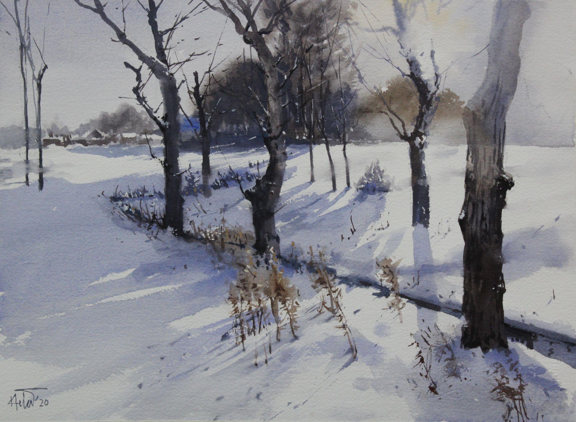 Winter Morning_01, Painting, Watercolor on Watercolor Paper