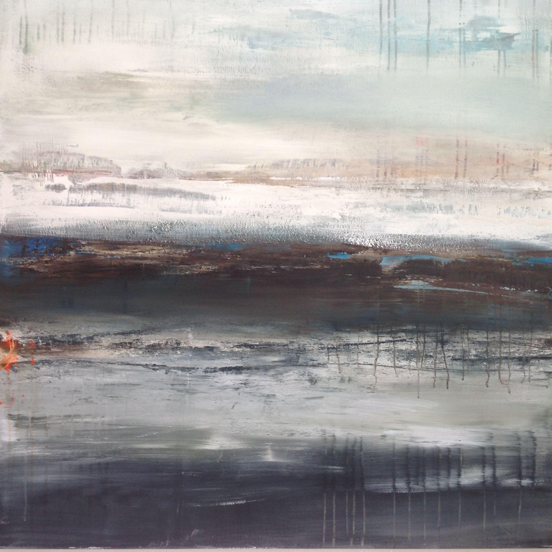 Tache orange, peinture, acrylique sur toile - Painting de Hennie Van de Lande 