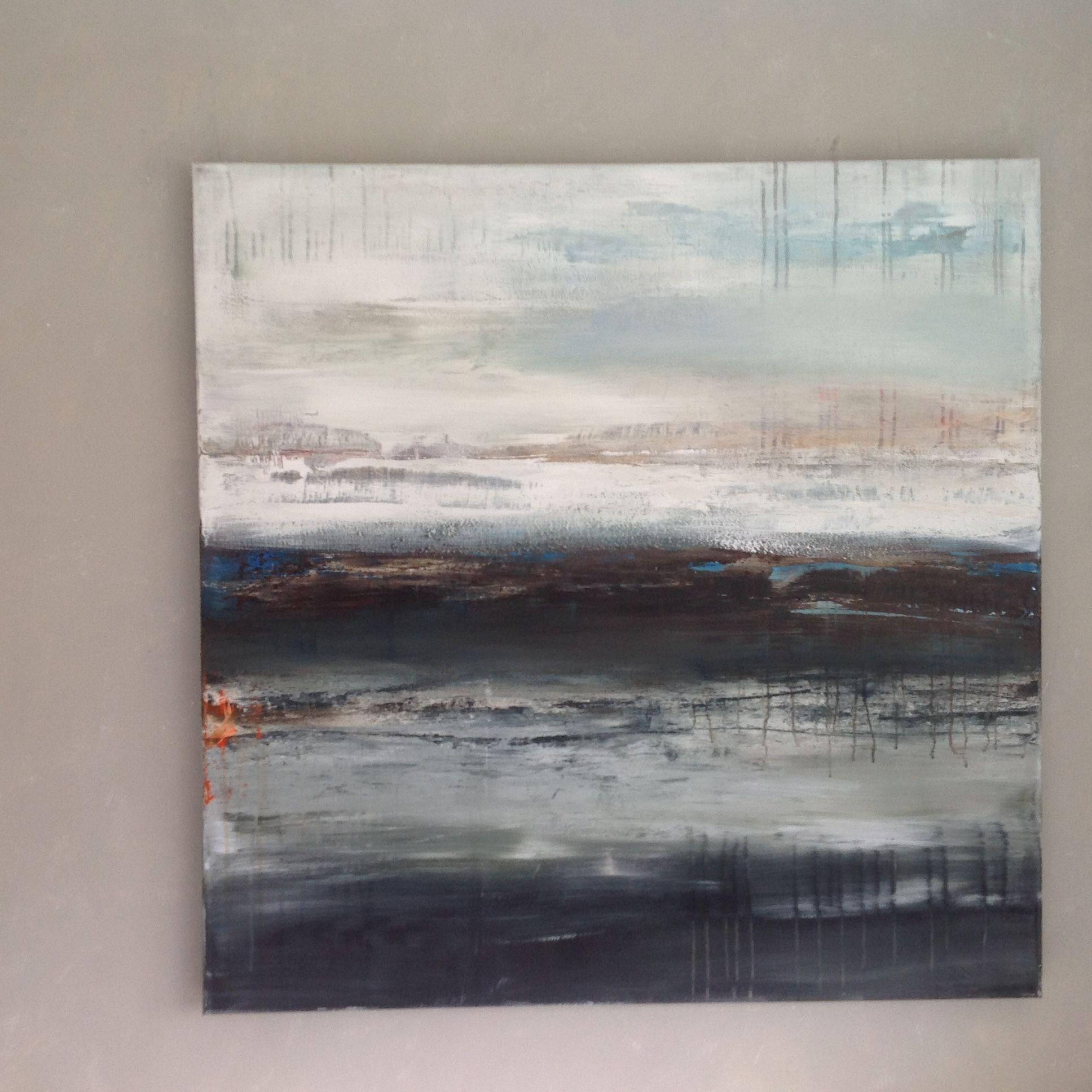 Tache orange, peinture, acrylique sur toile - Abstrait Painting par Hennie Van de Lande 