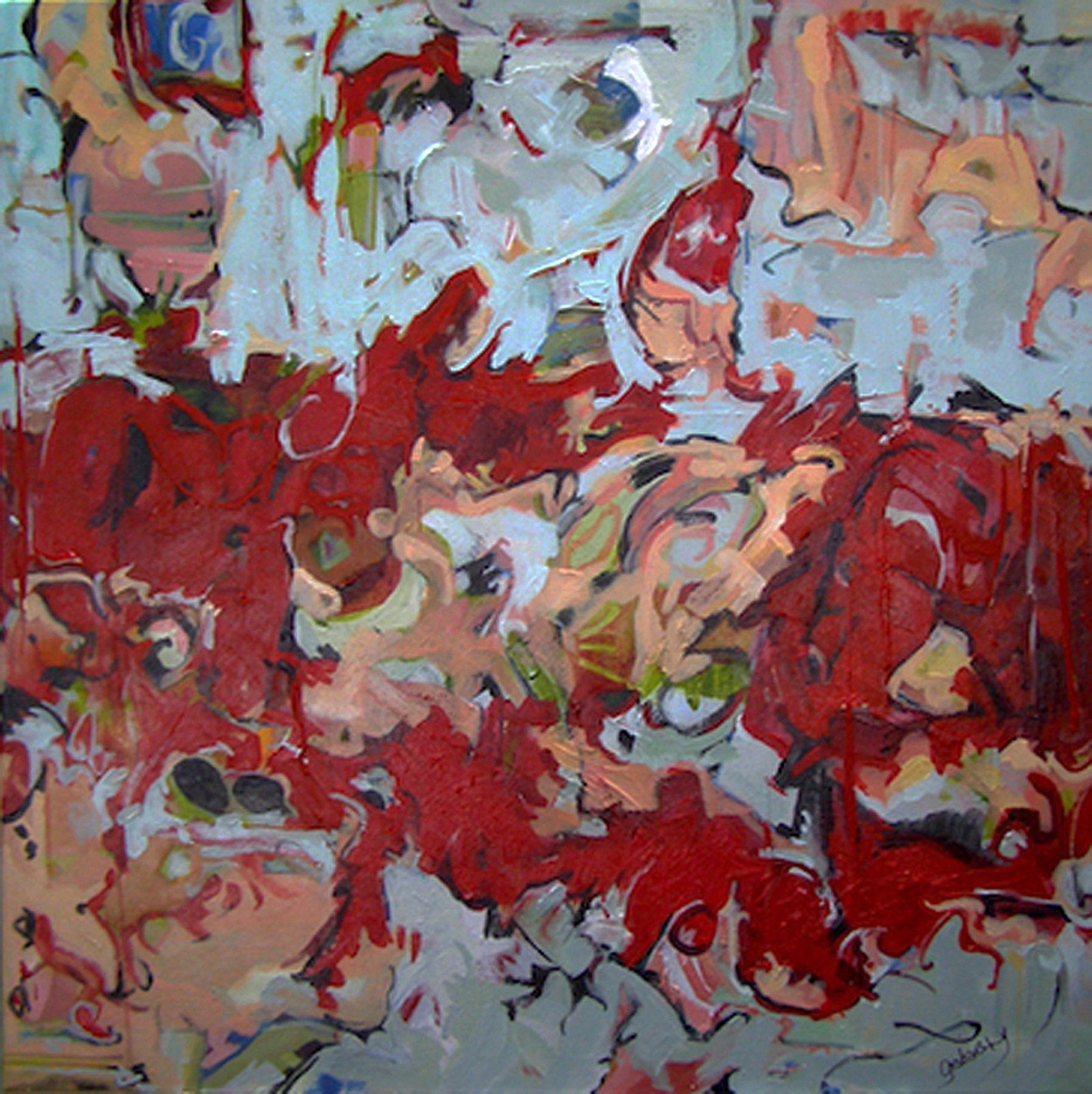 Sheila Grabarsky  Abstract Painting - We All Bleed, Painting, Acrylic on Canvas