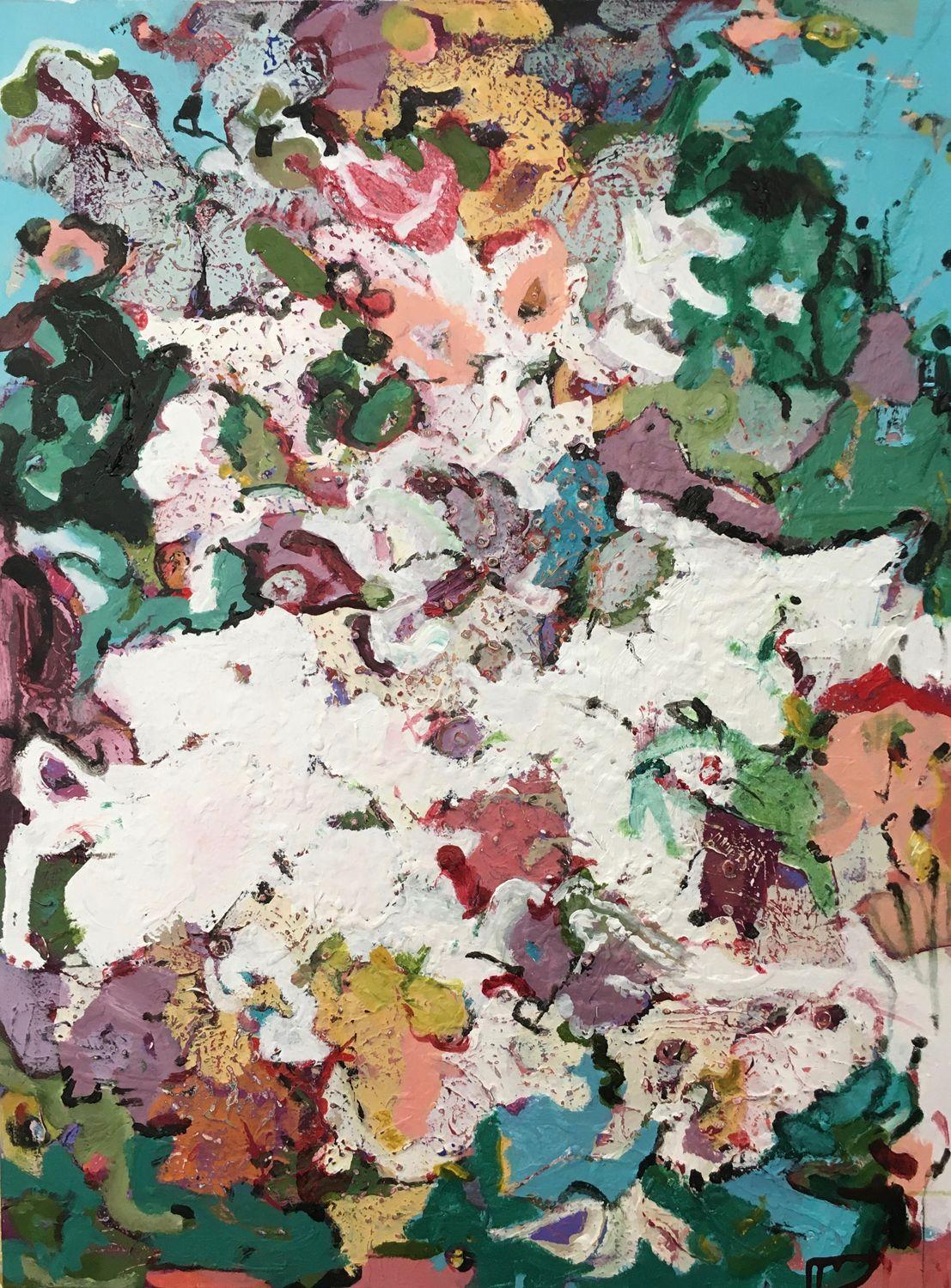 Abstract Painting di Sheila Grabarsky  - Vaniglia galleggiante, Pittura, Acrilico su tela