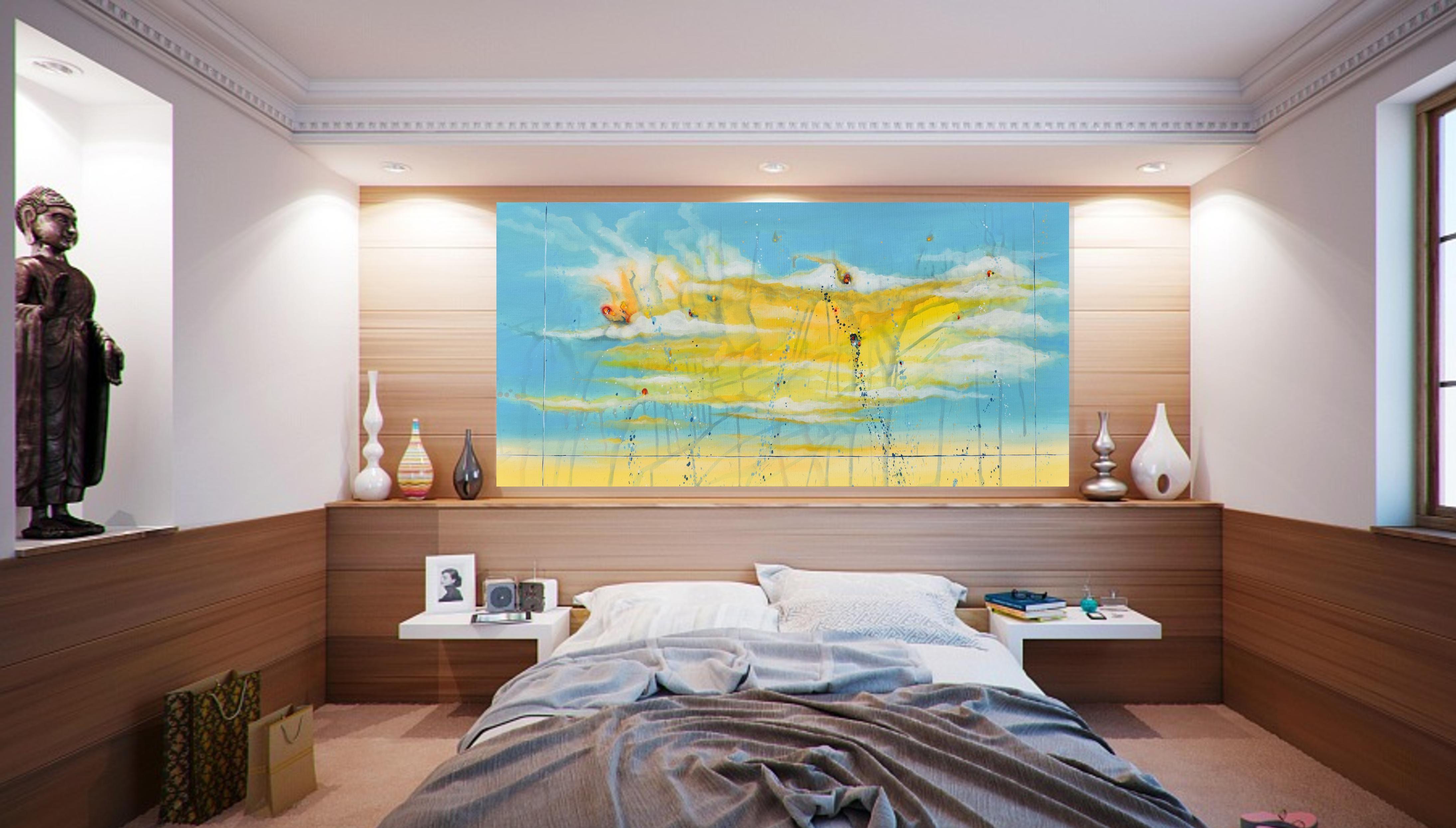 Dare To Dream, Peinture, Huile sur Toile - Bleu Abstract Painting par Cynthia  Ligeros