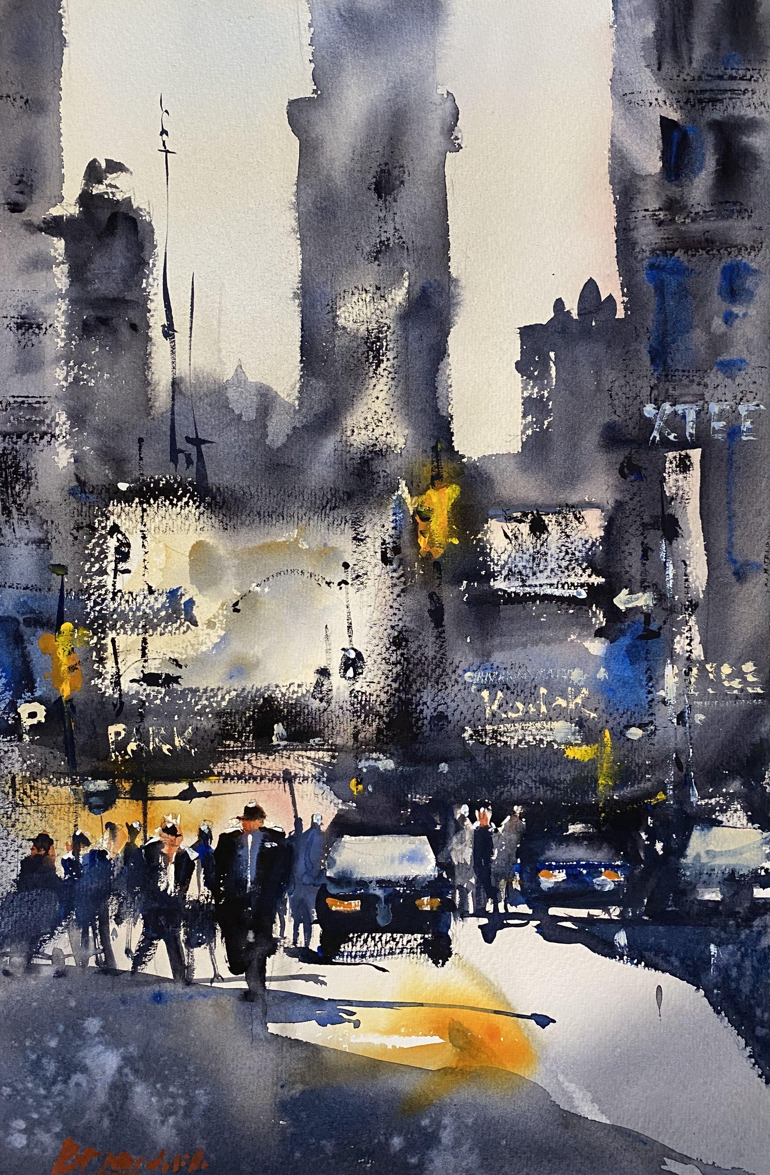 Peinture, aquarelle sur papier, New York - Art de Robert Nardolillo