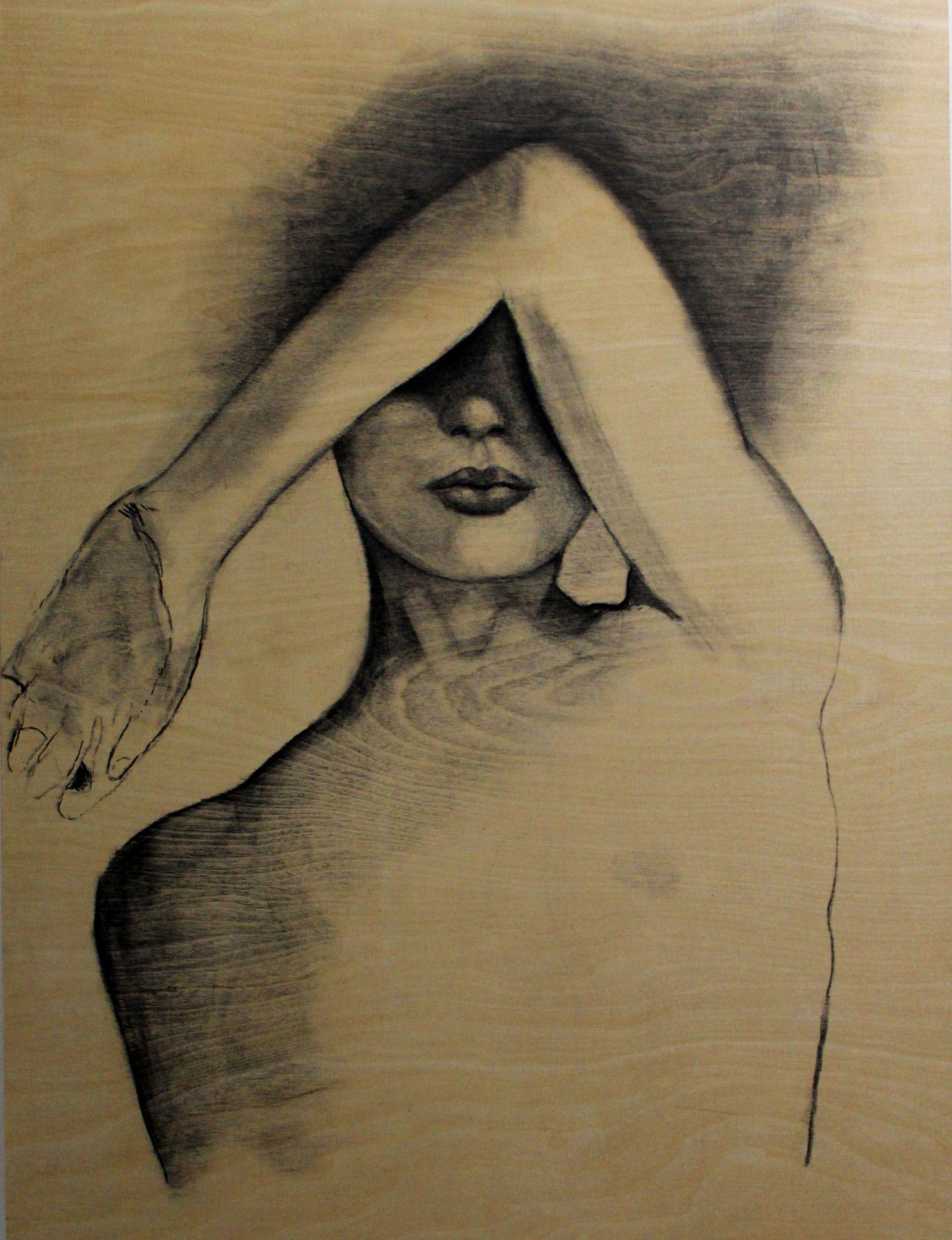 Figure, Drawing, Charcoal on Wood Panel - Art by Haydee Torres
