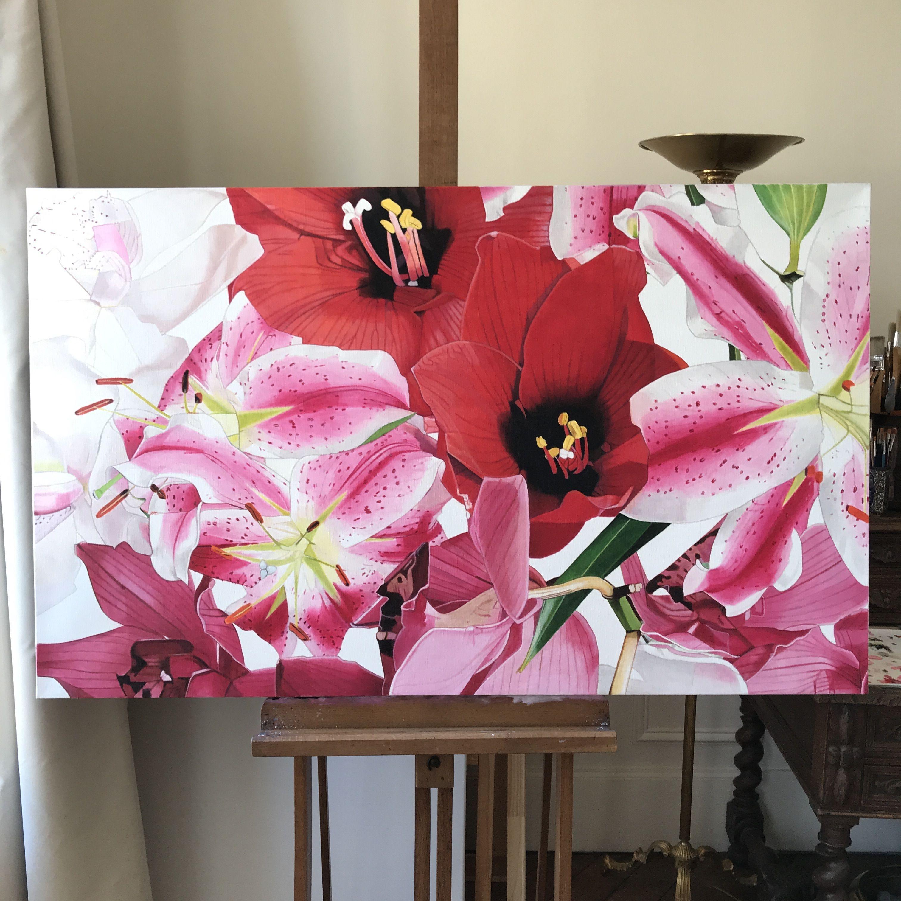 Amaryllis, Gemälde, Öl auf Leinwand (Fotorealismus), Painting, von AgnÃ¨s LefÃ¨vre