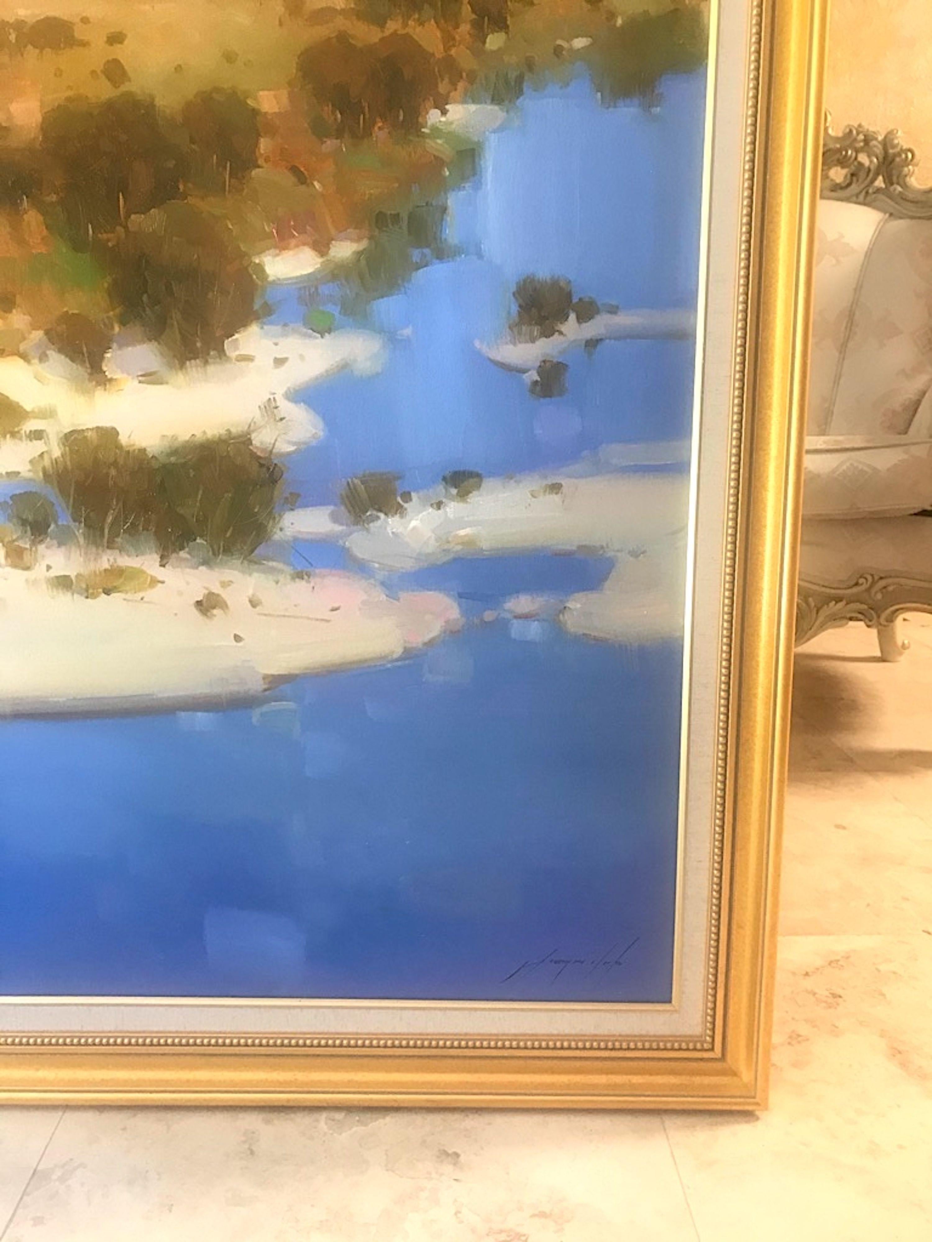 Riverside, Original oil Painting, Framed, Painting, Oil on Canvas For Sale 3