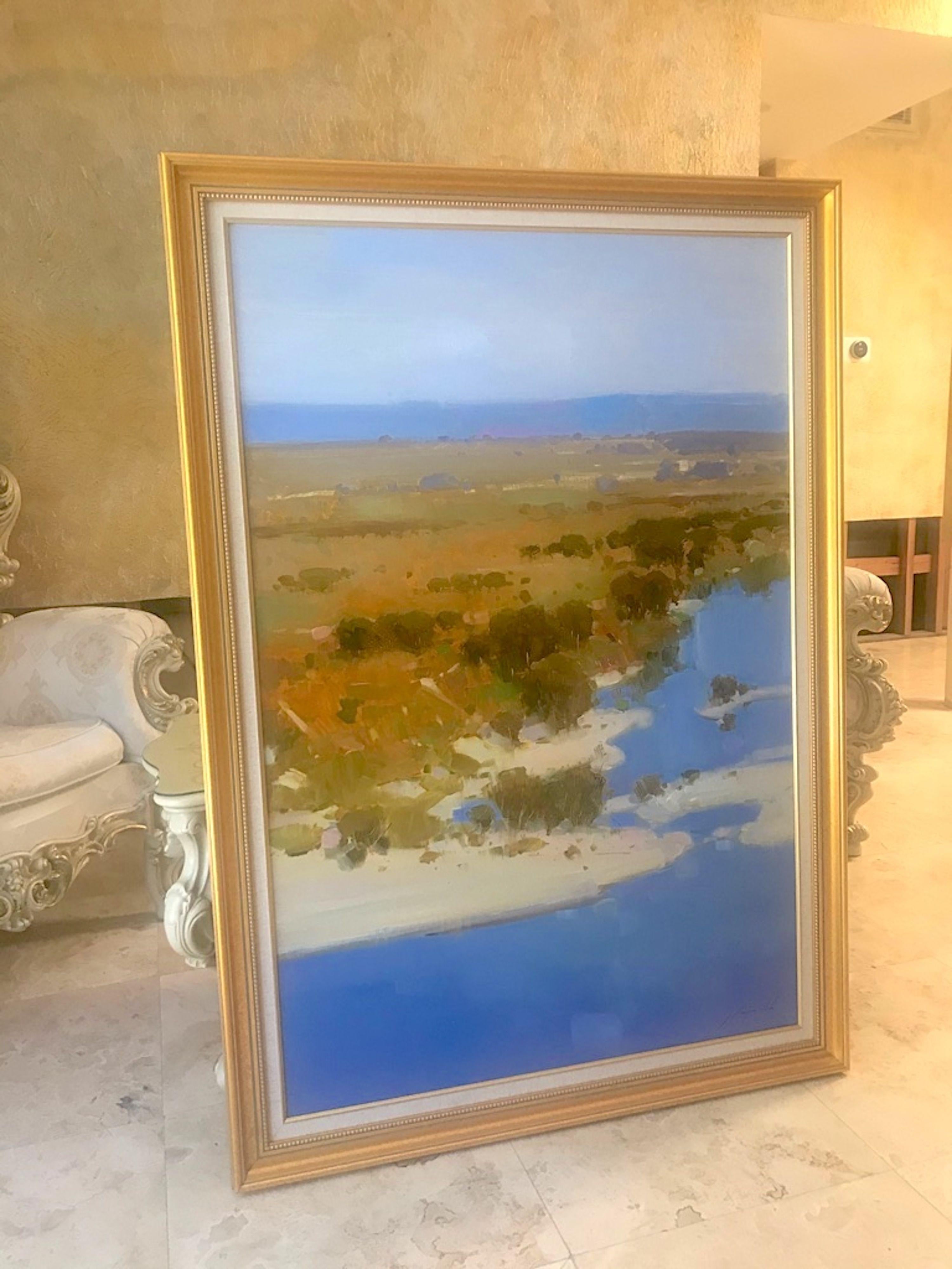 Riverside, Original oil Painting, Framed, Painting, Oil on Canvas For Sale 4