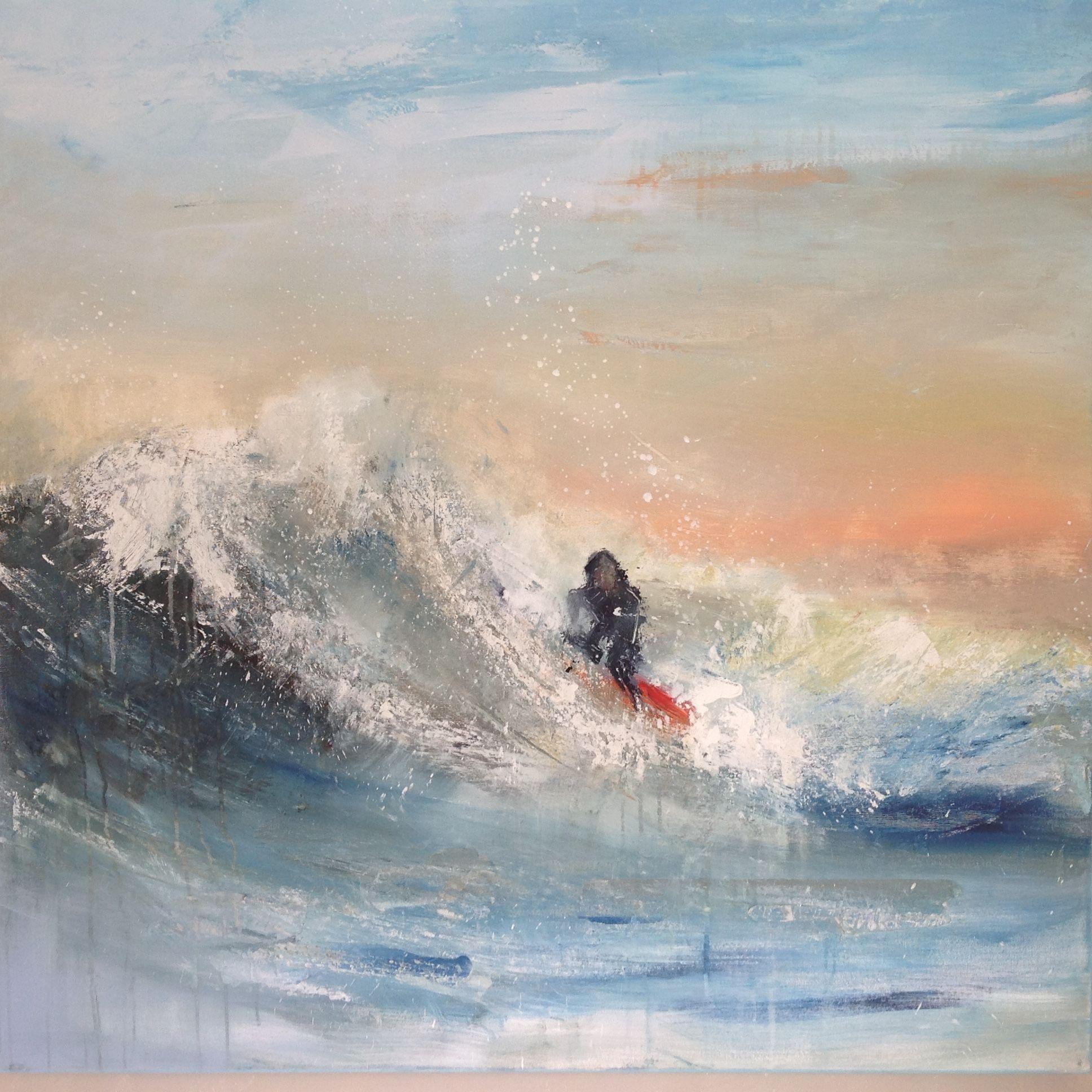 Hennie Van de Lande  Abstract Painting - The perfect wave to surf, Painting, Acrylic on Canvas