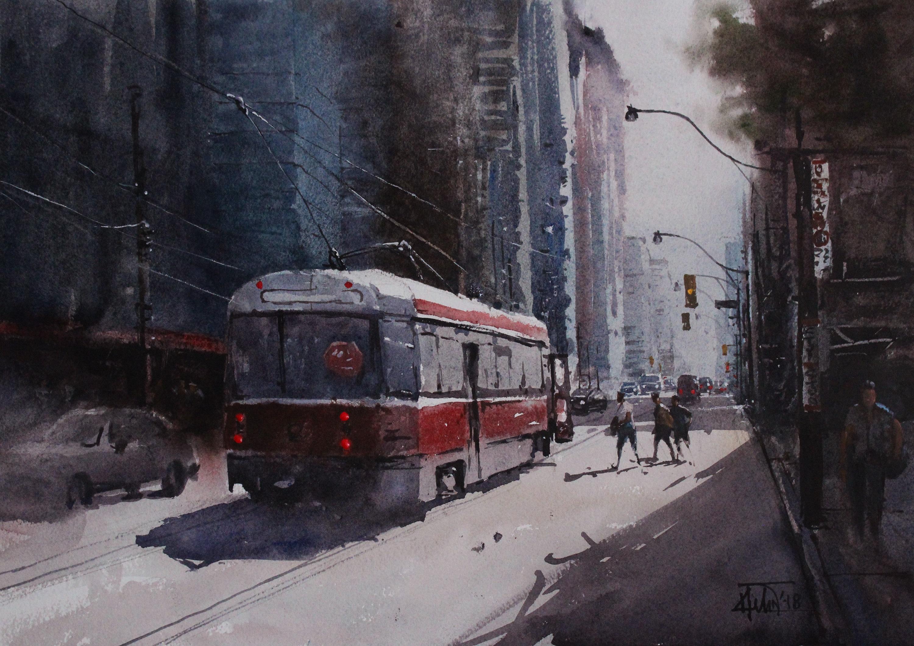 Strret scene_01, Painting, Watercolor on Watercolor Paper