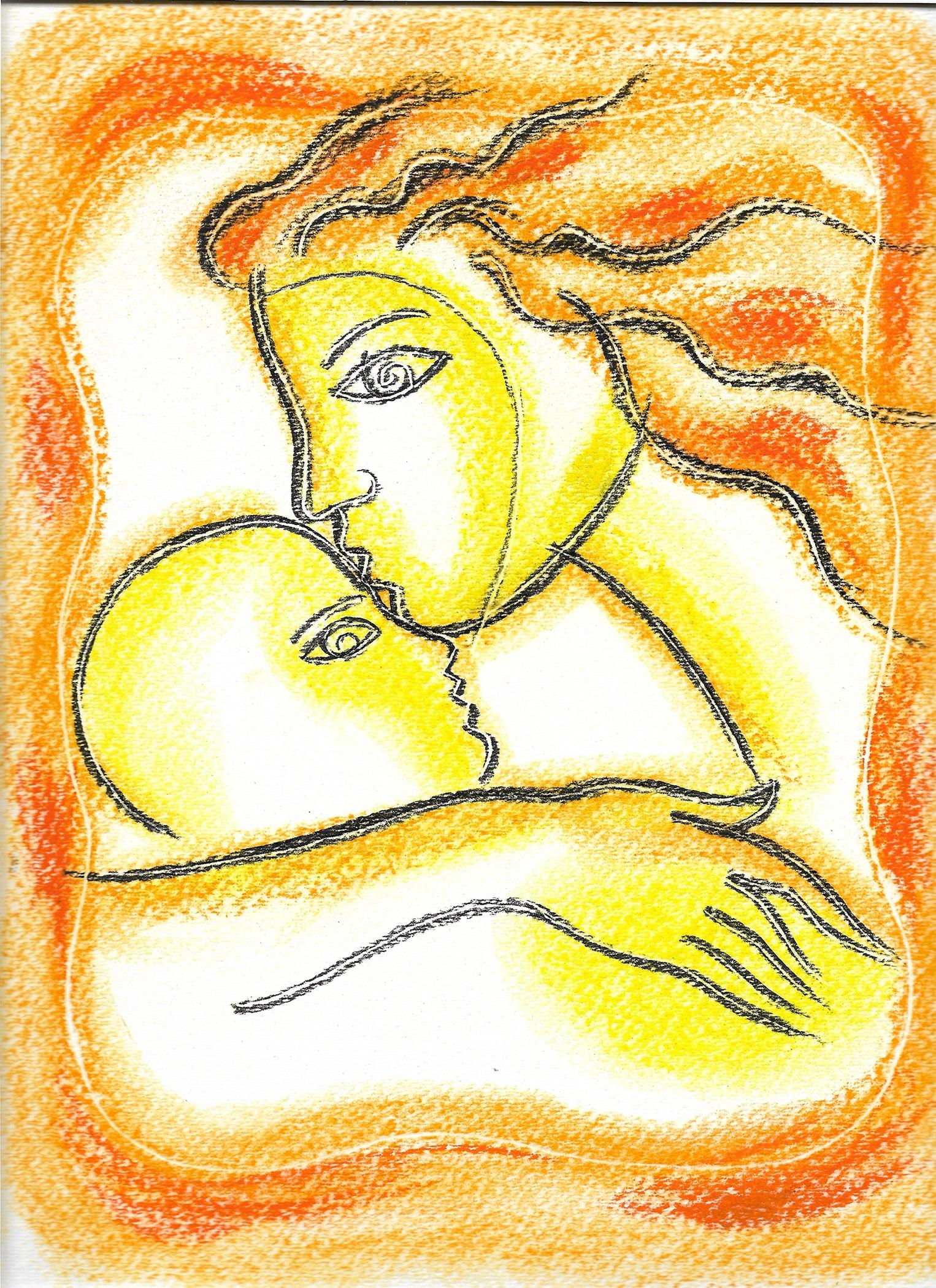 Mother and Baby, Drawing, Pastels on Paper - Art by Leon Zernitsky 