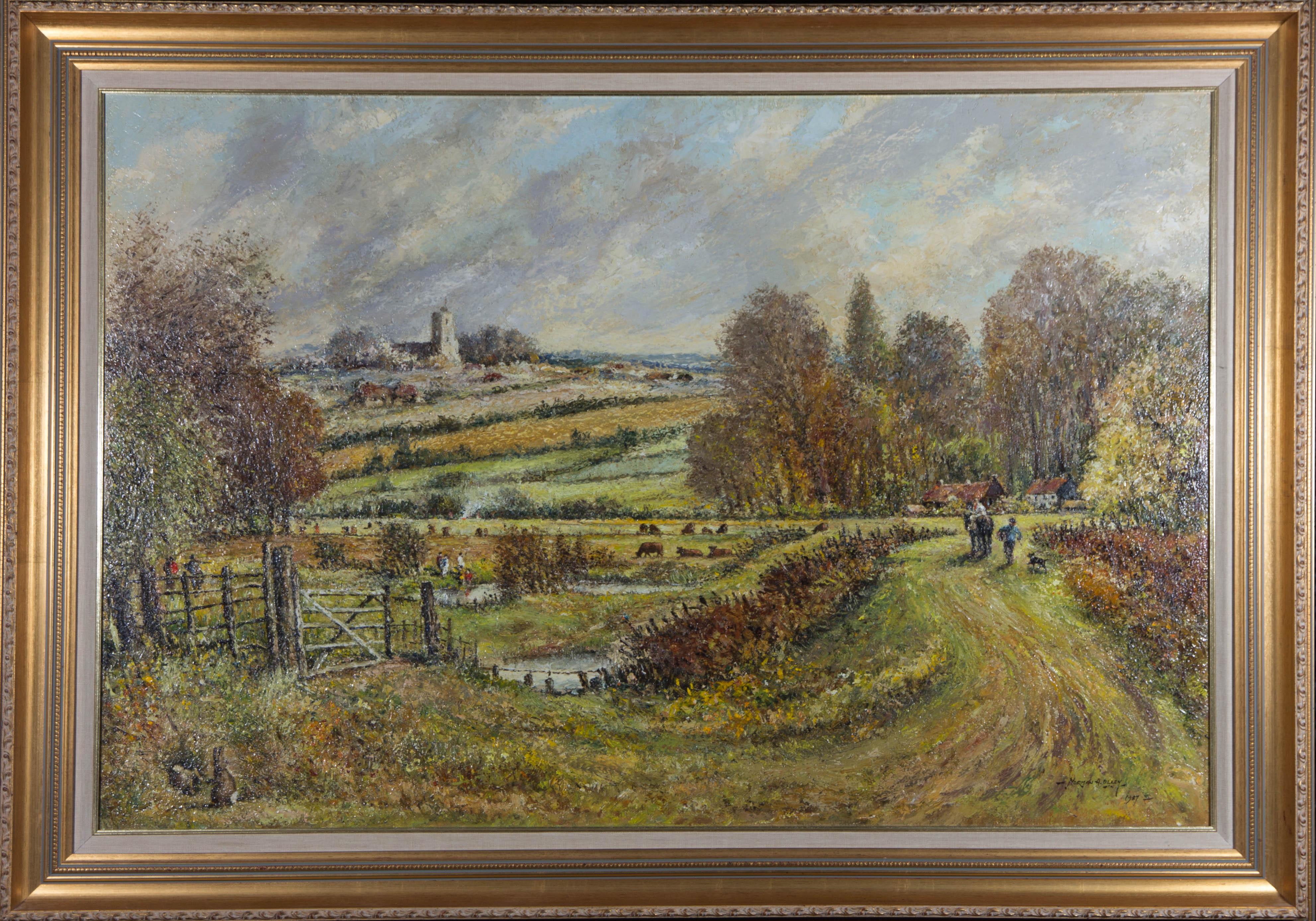 Textured impasto is used to depict a charming countryside scene.

Signed, dated and inscribed.

Well presented in a gilded wood frame with a linen slip.

On canvas on stretchers.