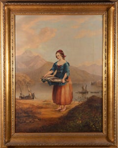 Antique Attrib. Joseph Patrick Haverty - Early 19th Century Oil, Young Woman With Trout