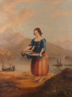 Attrib. Joseph Patrick Haverty - Early 19th Century Oil, Young Woman With Trout