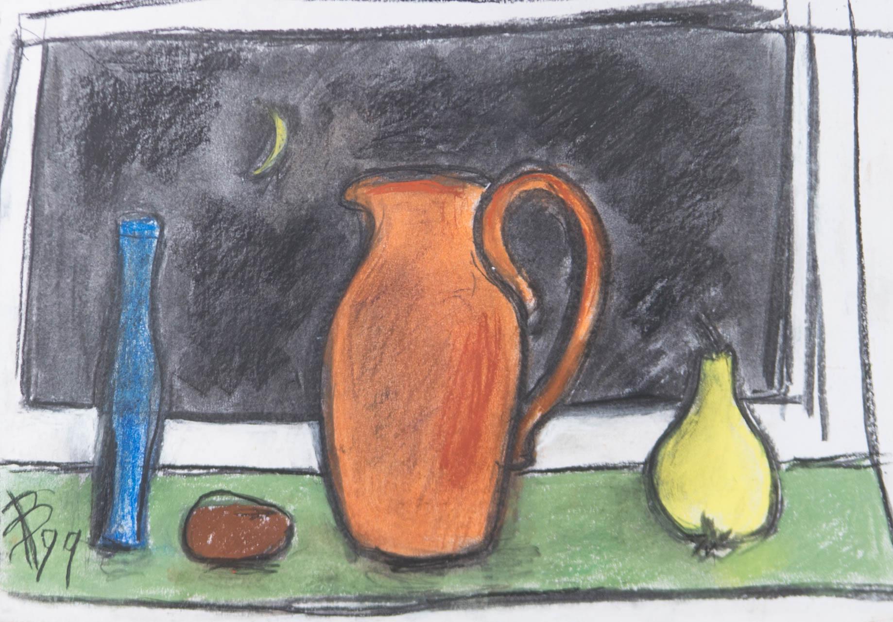 Framed 1999 Pastel - Still Life at Night - Art by Unknown