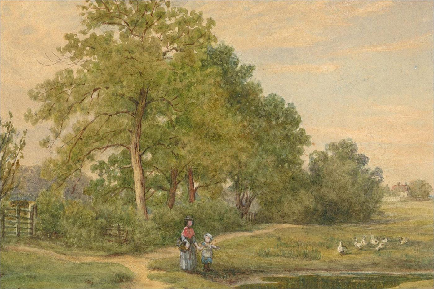 Unknown Landscape Art - 1874 Watercolour - The Duck Pond