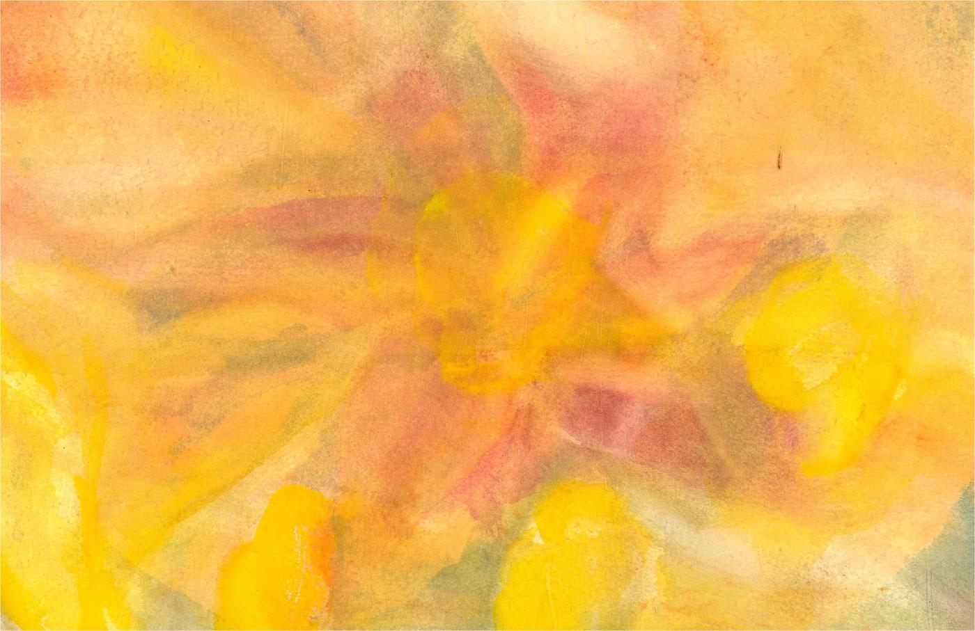 Watercolours abstractly render a flower in a composition beaming with bright yellow light.

The artwork is unsigned.

On wove.