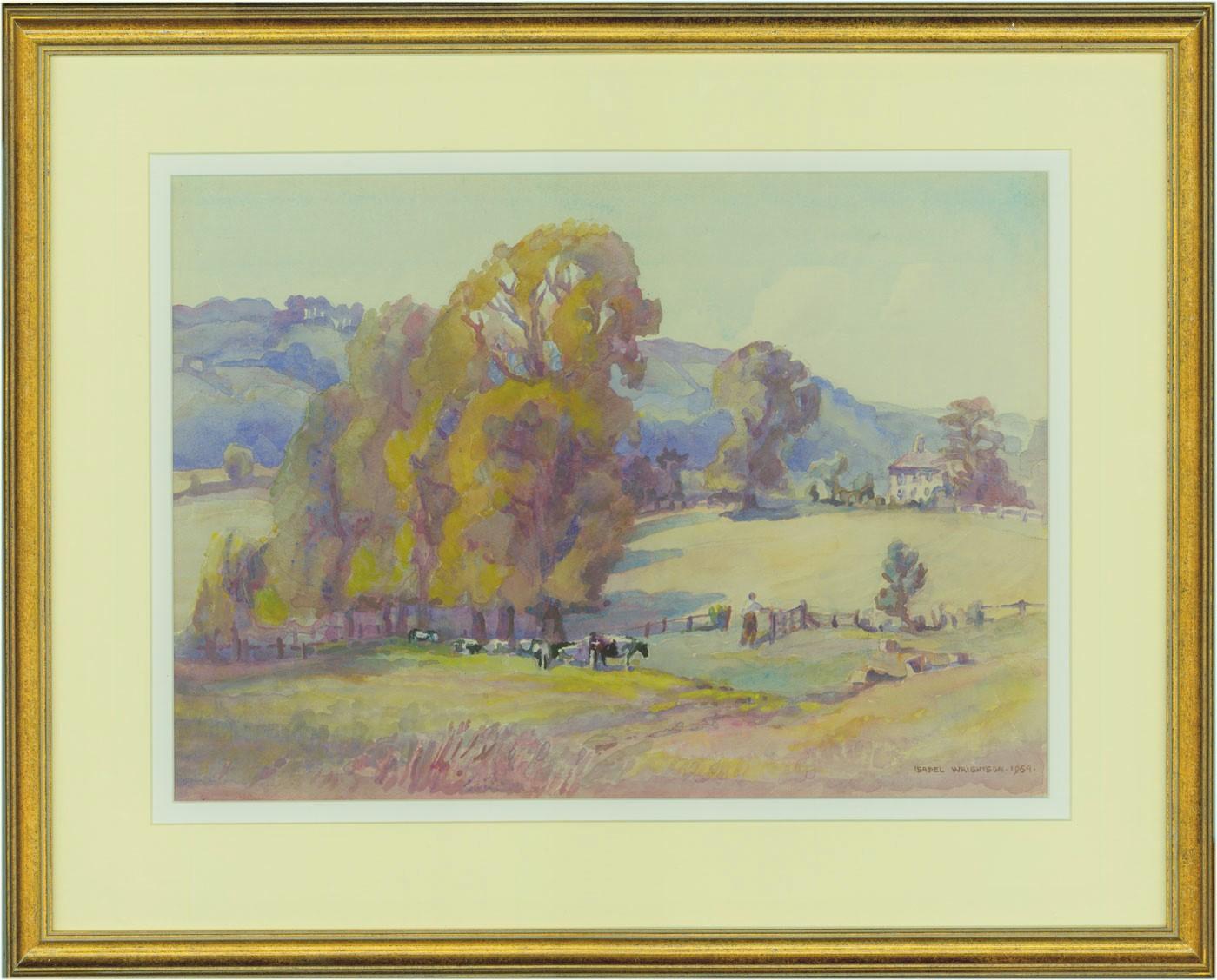 Isabel Wrightson (b.1890) - Signed 1964 Watercolour, Arundel Park from Burpham