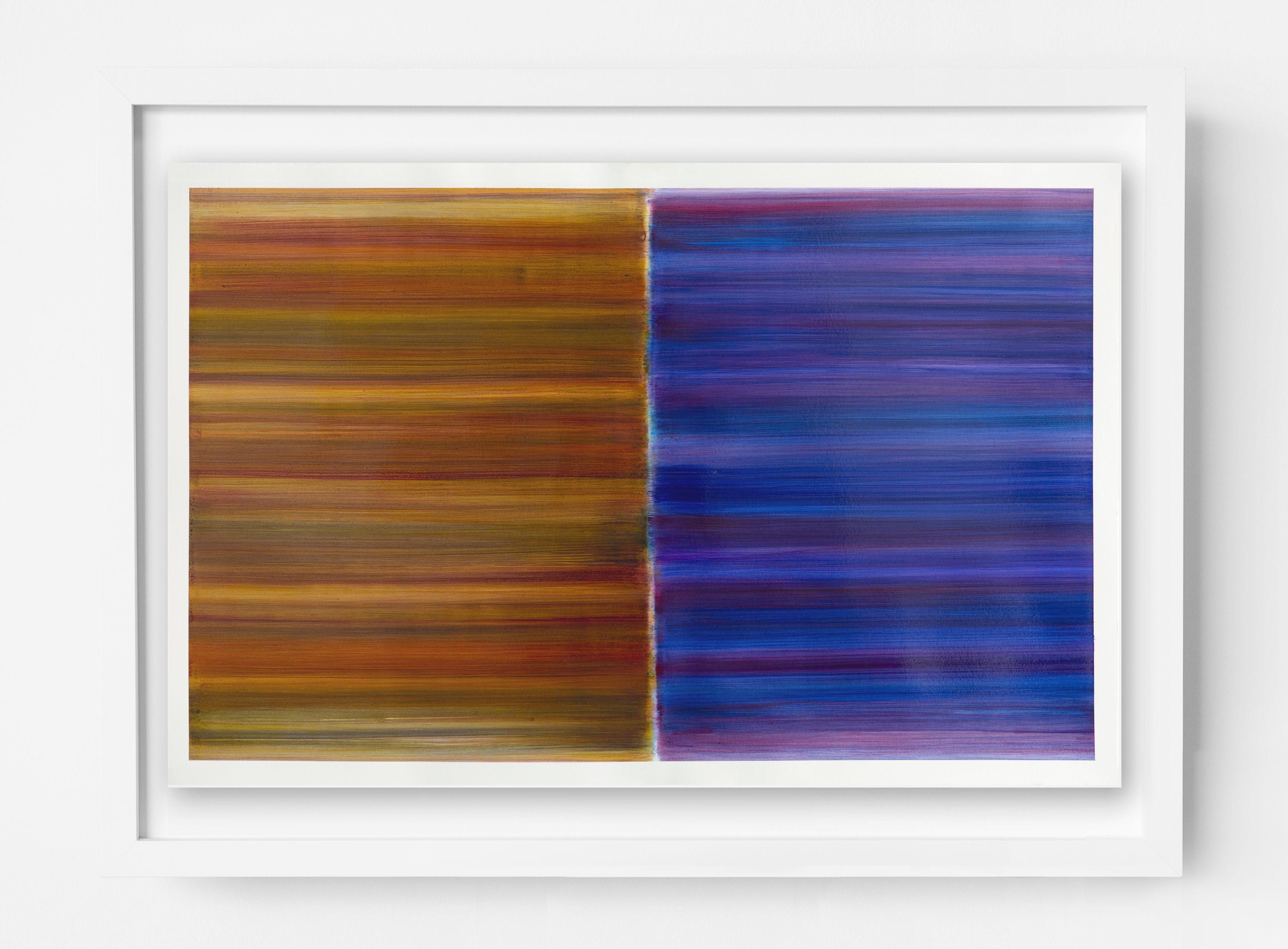 Colori scorrevoli blu e arancione, Pittura, Acrilico su carta in vendita 3