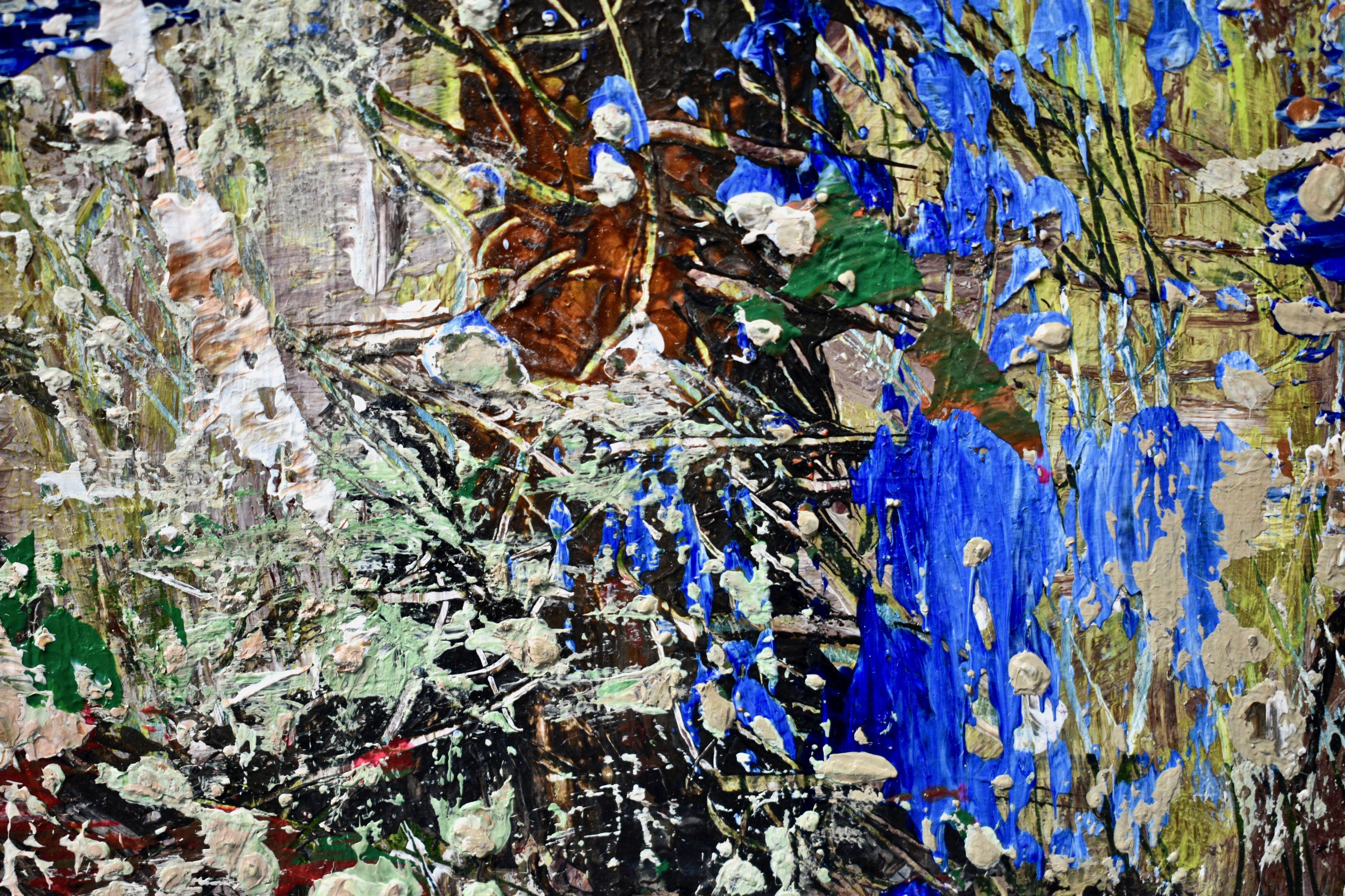 'Remnant' is an Abstract Painting which uses any technique that adds or subtracts paint from the surface of the board - scratching, layering, scraping, brushing......    The result is a multi-layered often three dimensional pattern of colour which