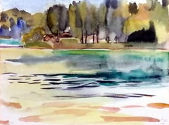 Sommertag am Liepnitz in der Nähe von Berlin, Gemälde, Aquarell auf Aquarell Pa