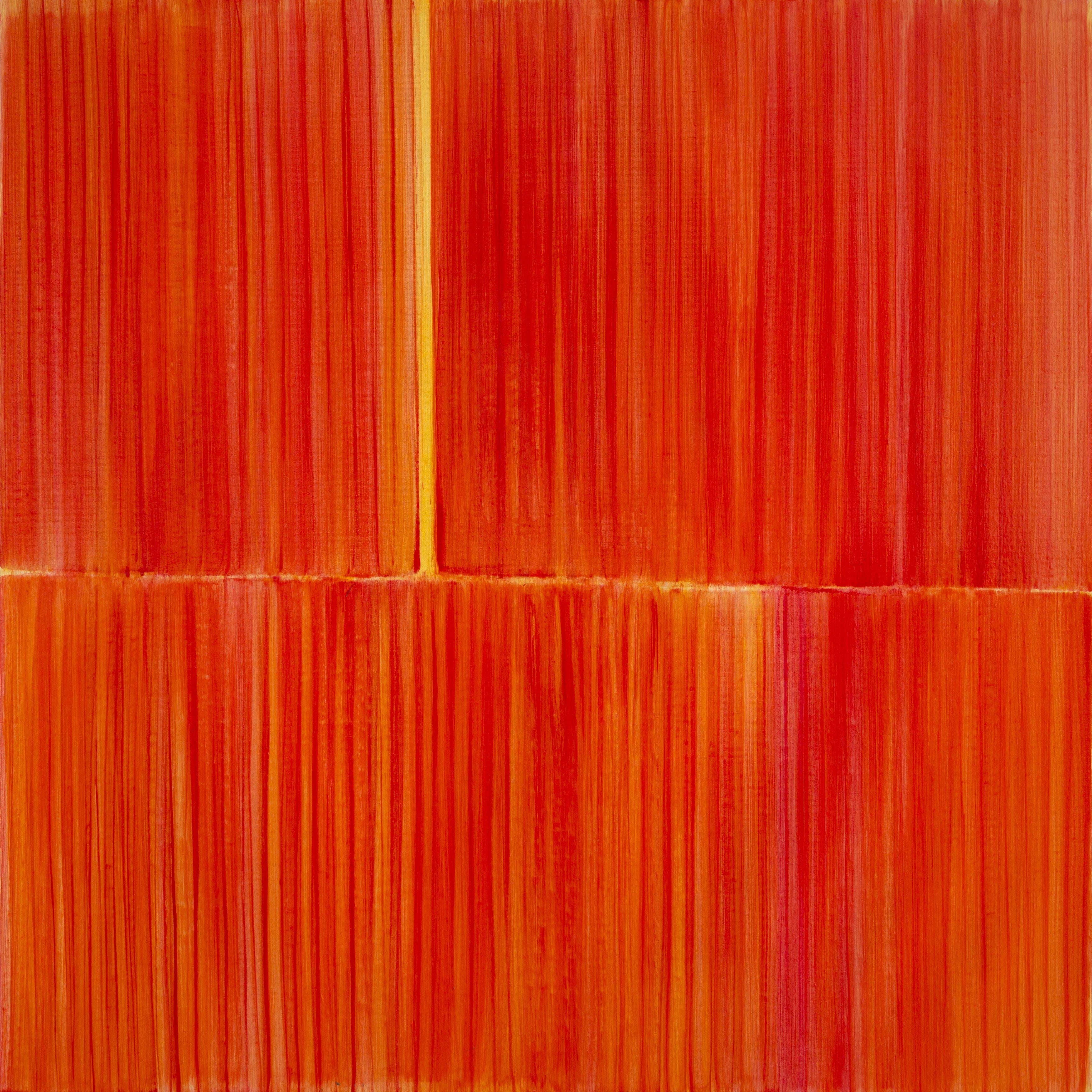 Acrylic ink on linen. Inspired on Mark Rothko's floating shapes. Her elaborate and often repetitive patterns create moments of tension and release as they lead the viewer across the canvas. Cintia Garc├¡a allows elements of chance to dictate the