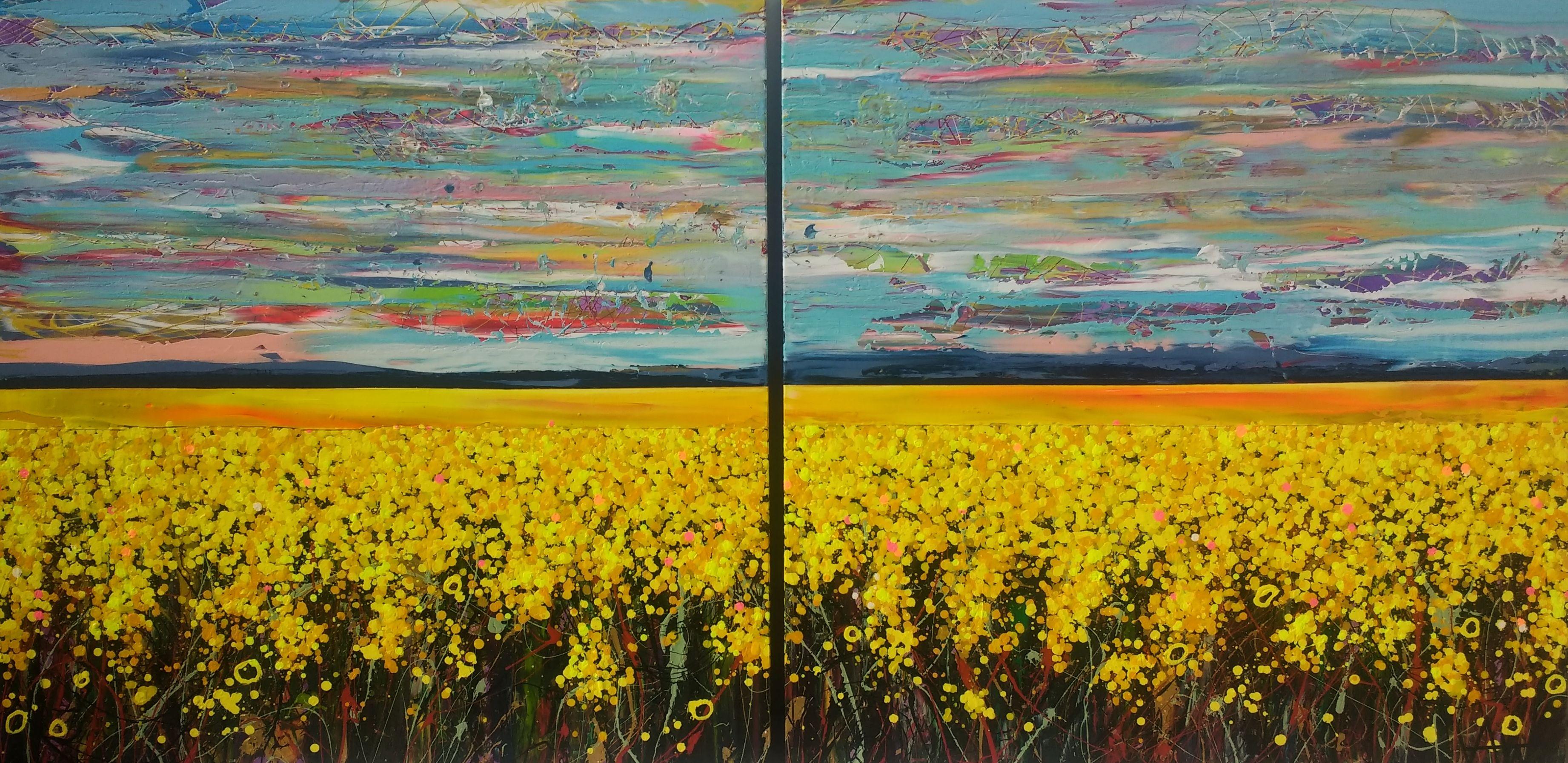 Arcadia - Large painting on two panels, Painting, Acrylic on Canvas 1