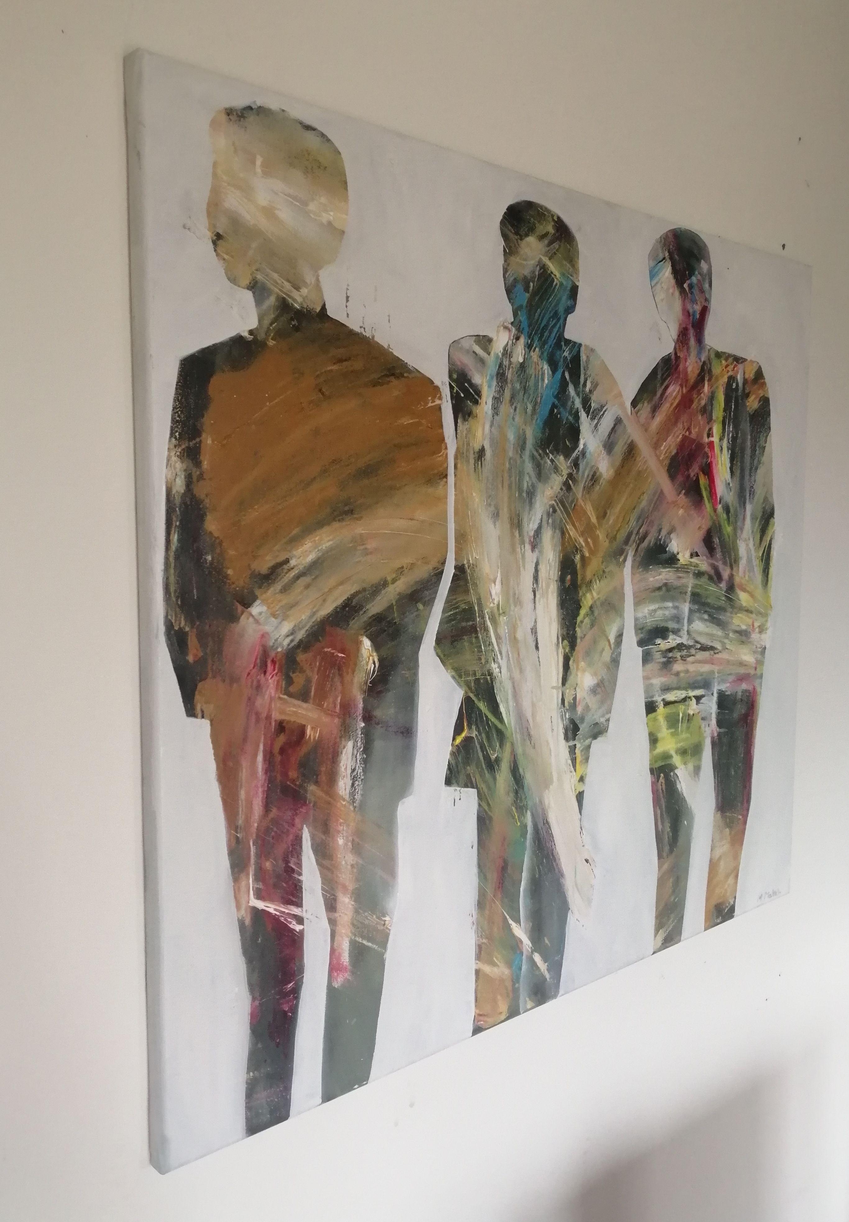3FRIENDS, Painting, Oil on Canvas - Beige Abstract Painting by MARIUSZ MAKULA
