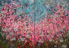 Symphony in Pink - Large painting on two panels, Painting, Oil on Canvas