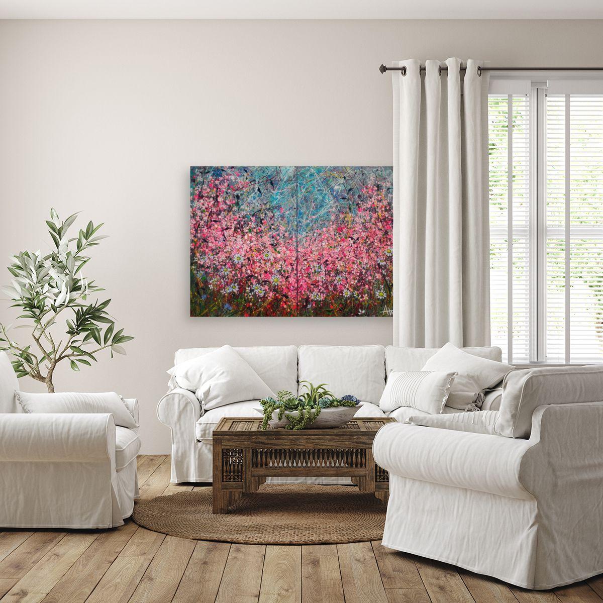 Symphony in Pink - Large painting on two panels, Painting, Oil on Canvas 2