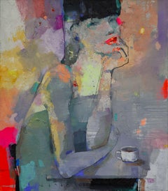 She just loves coffee, Painting, Oil on Canvas