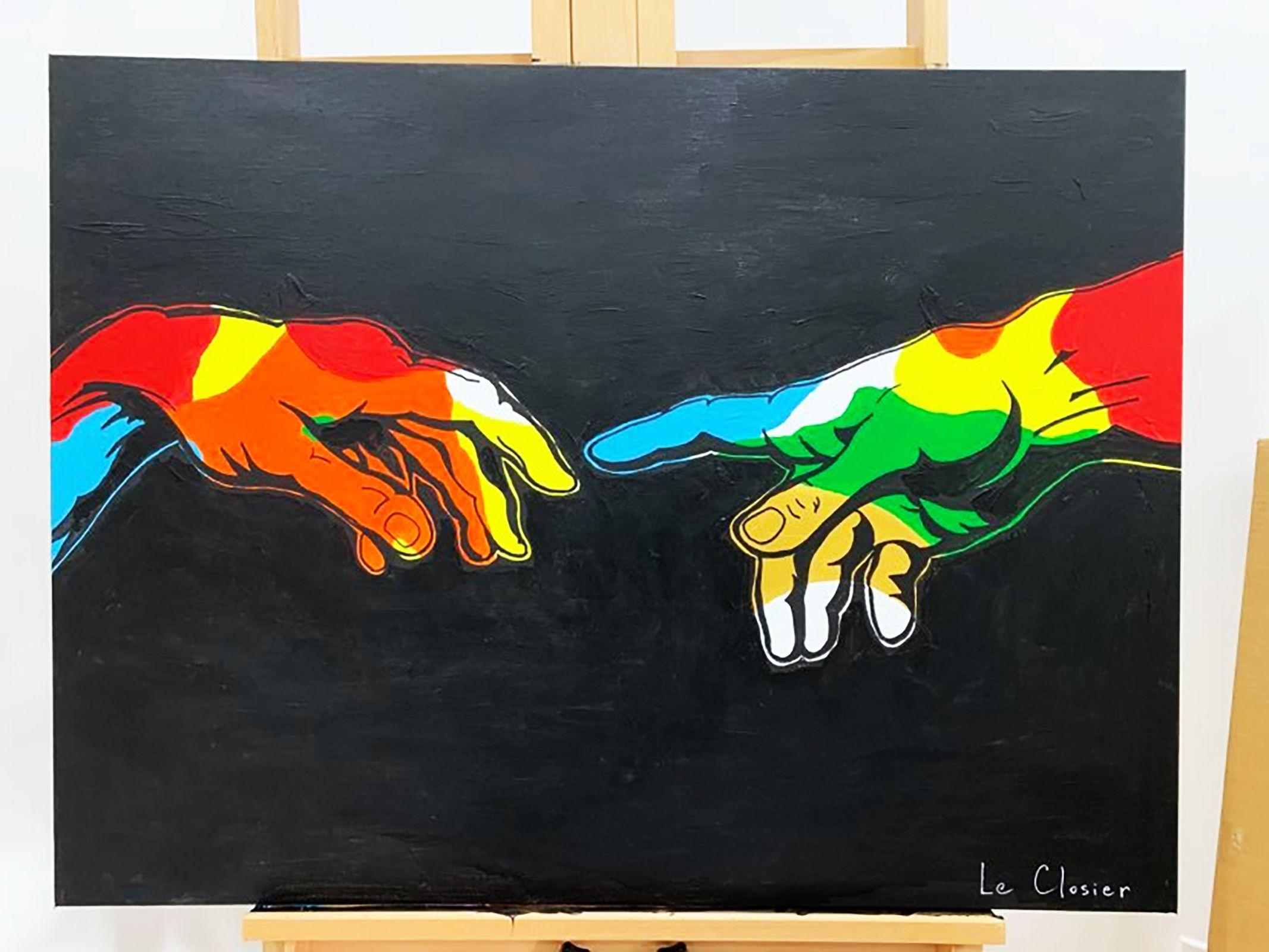 HANDS OF GOD AND ADAM II, Gemälde, Acryl auf Leinwand (Pop-Art), Painting, von Philippe Colpaert (Le Closier)