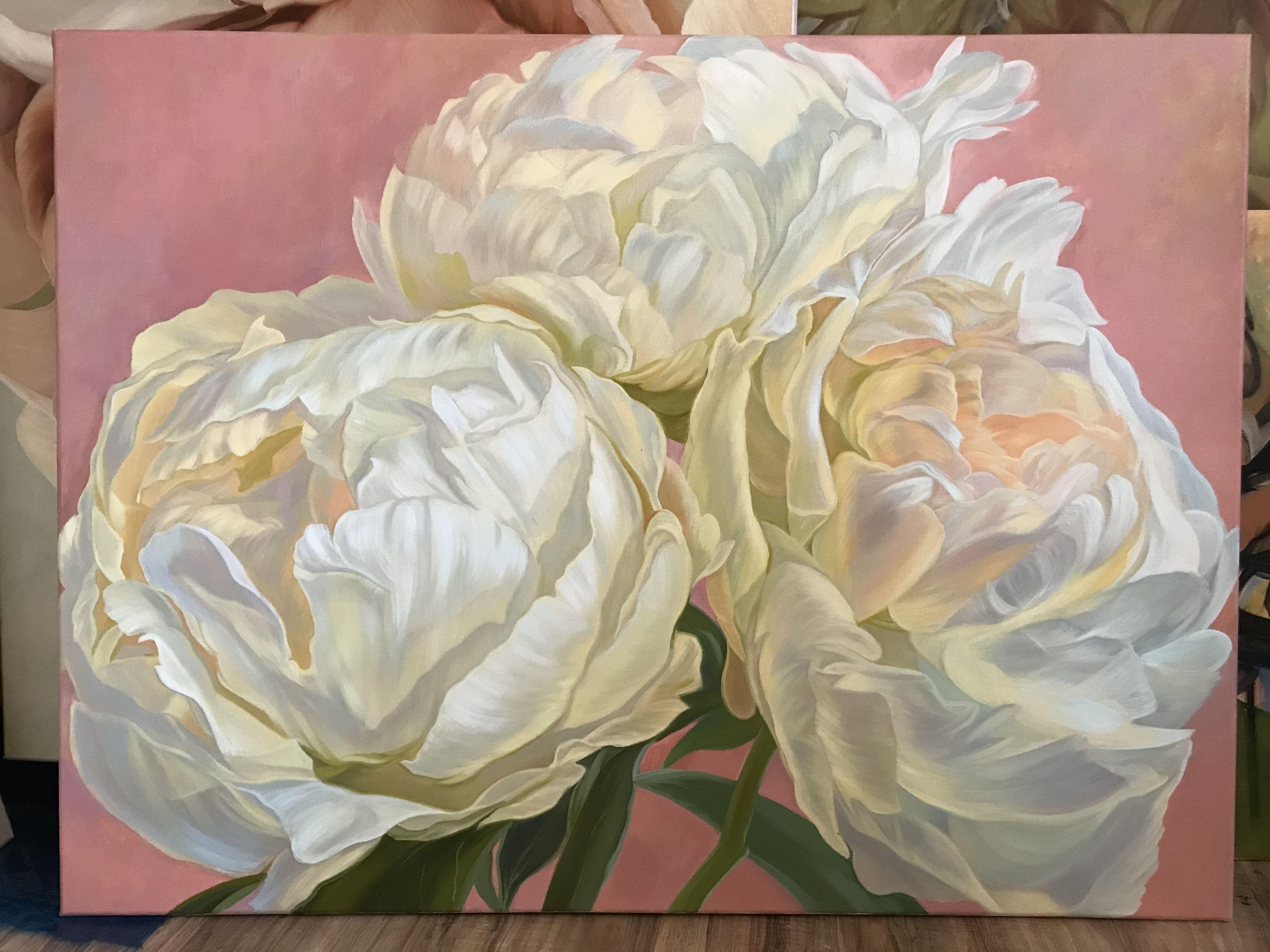 White peonies. Oil, acrylic, canvas . 30/40 inches.  When you send the picture, it will be securely Packed, so you can be sure that the picture will come to you unharmed . When you send the picture, it will be securely Packed, so you can be sure