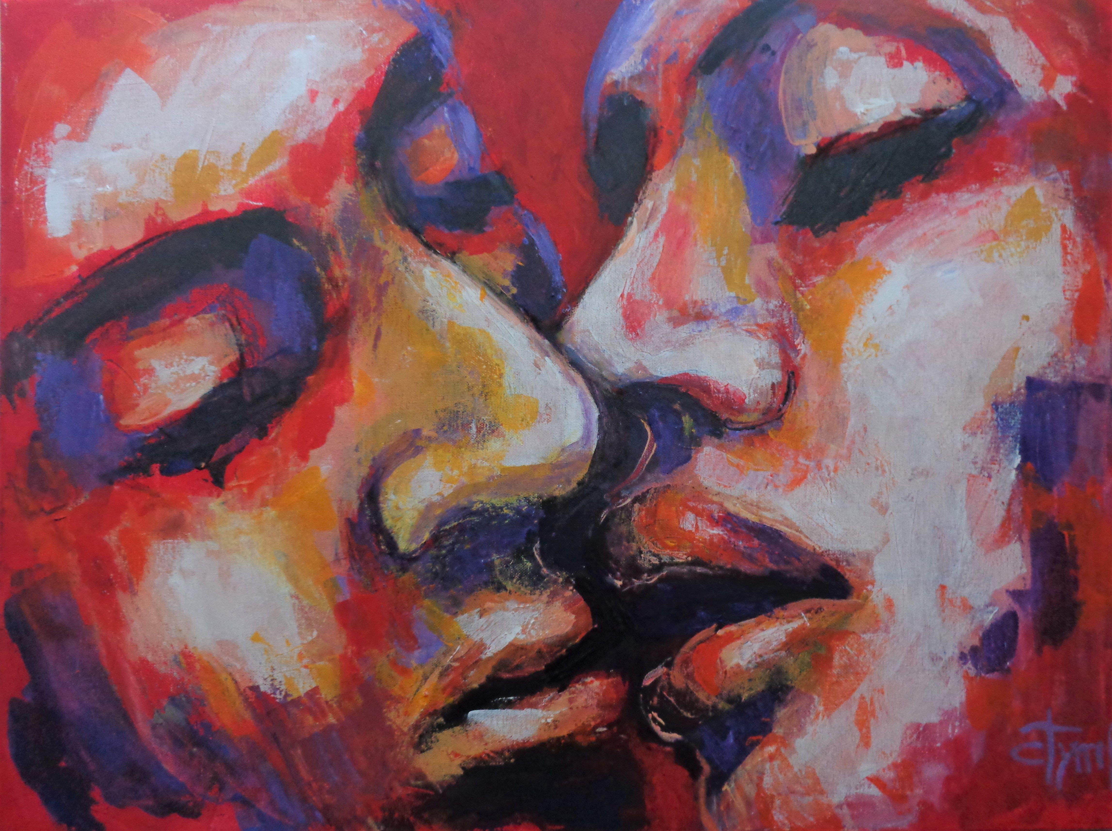 Les amoureux rouges - La couleur de l'amour 1, peinture, acrylique sur toile - Painting de Carmen  Tyrrell