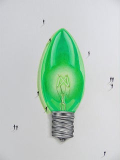 Green Lightbulb, Drawing, Pencil/Colored Pencil on Paper