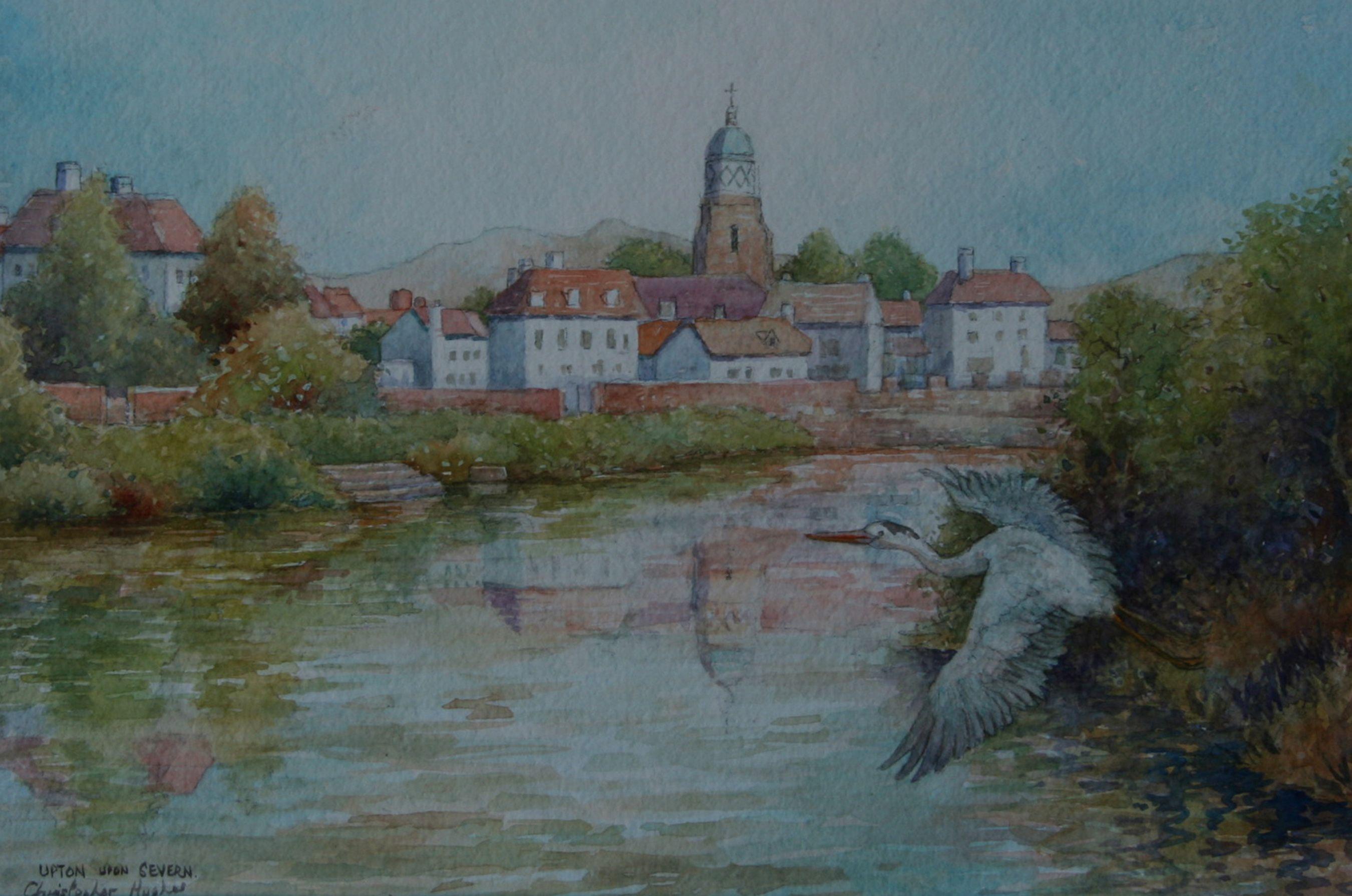 Upton upon Severn.The Heron., Painting, Watercolor on Watercolor Paper - Art by Christopher Hughes