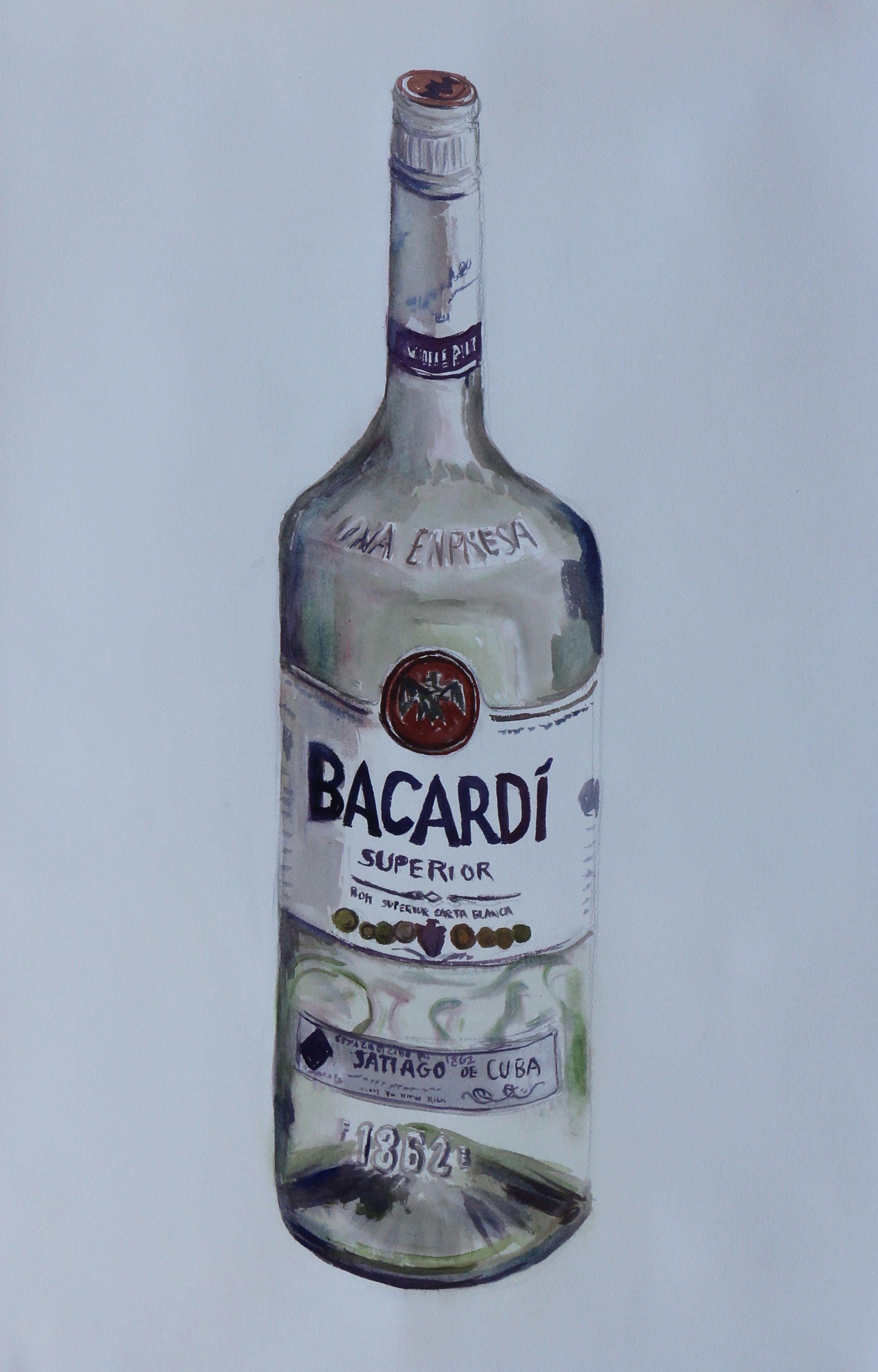 Bacardi Bottle, Painting, Watercolor on Watercolor Paper - Art by John Kilduff
