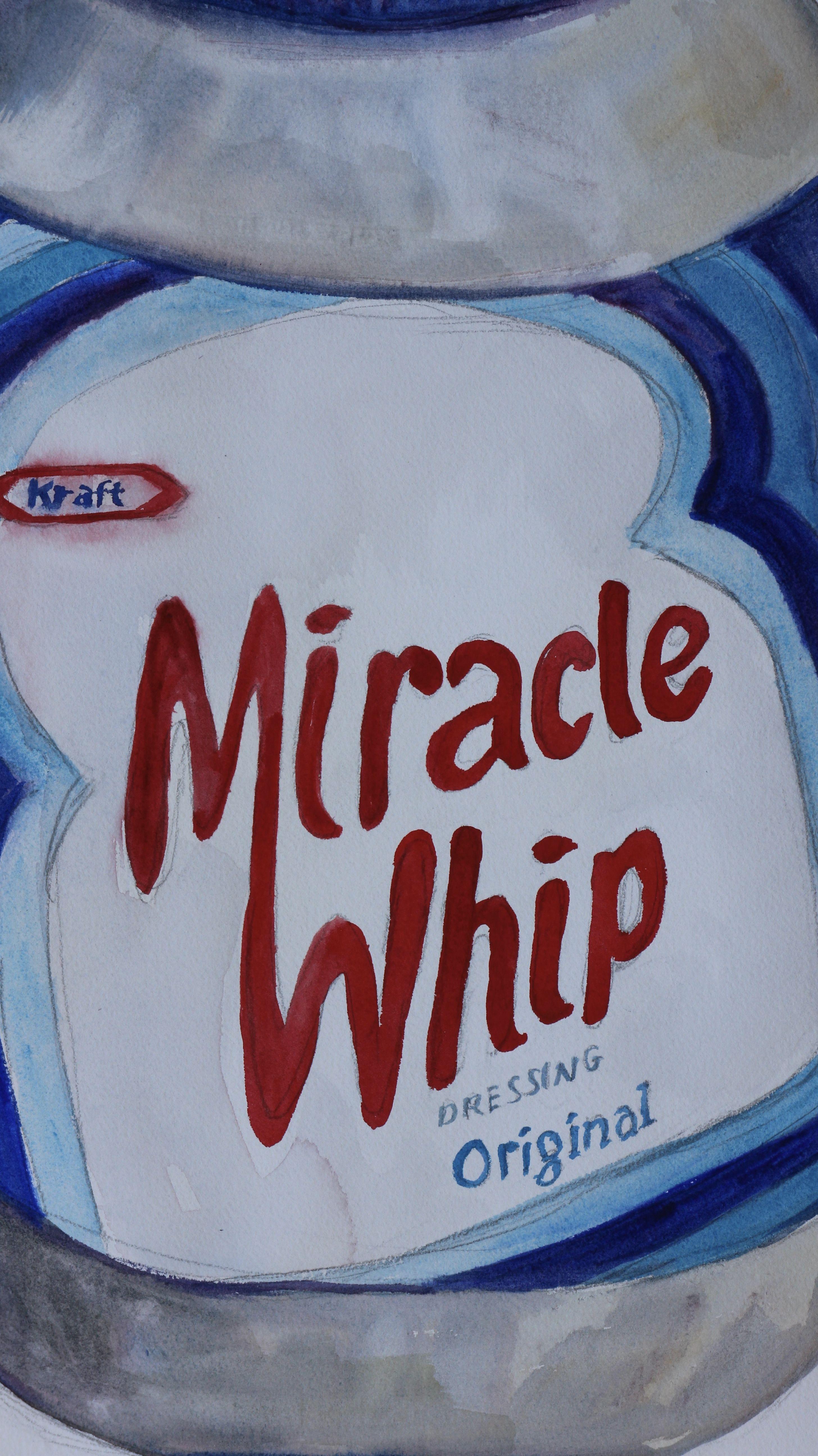 Bodegón de un tarro de Miracle Whip. Acuarela sobre papel de acuarela Arches prensado en frío de 140 lb :: Pintura :: Pop-Art :: Esta obra viene con un certificado oficial de autenticidad firmado por el artista :: Lista para colgar: No :: Firmada: