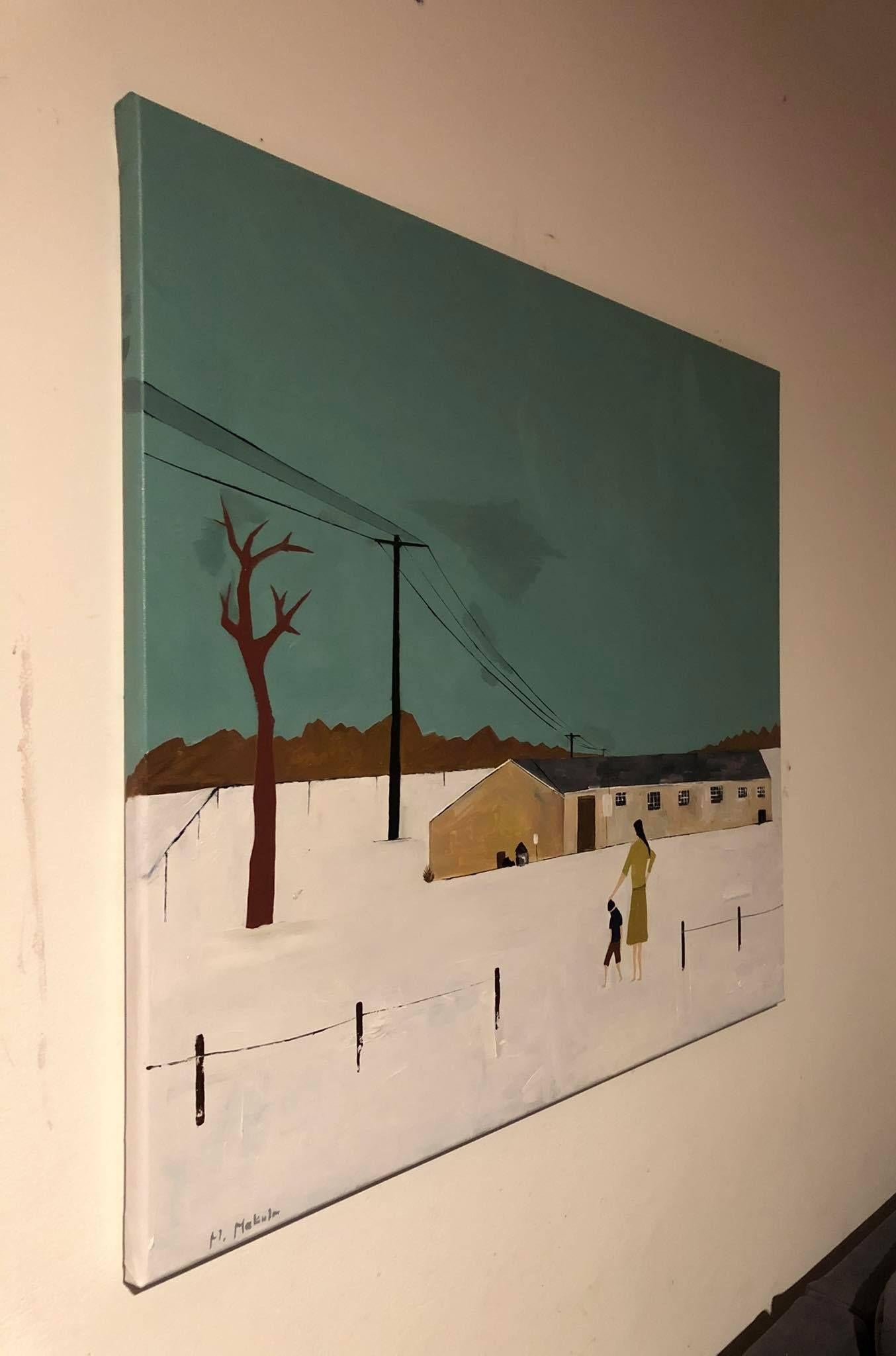 Das eigene Zuhause, Gemälde, Öl auf Leinwand im Angebot 1