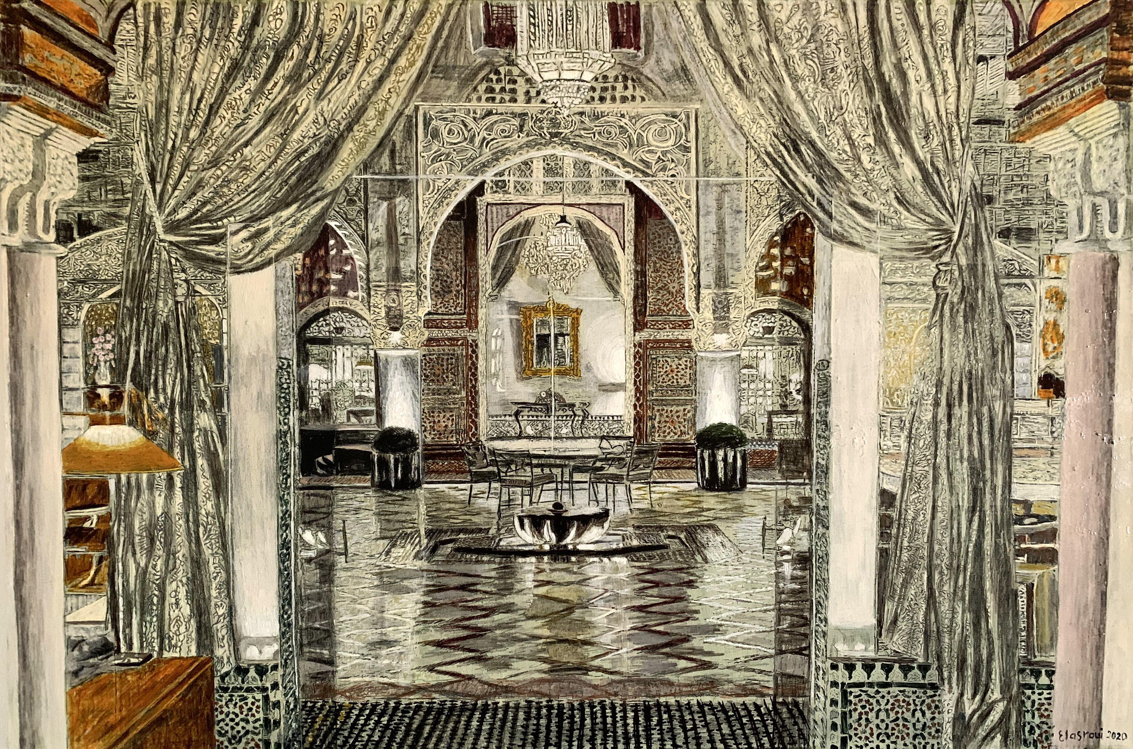Architecture traditionnelle marocaine -7, peinture, huile sur toile - Painting de Abderrahim El Asraoui