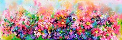 I've Dreamed 22 - Pink and Cottage Flowers, Painting, Acrylic on Canvas