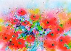 Red Poppies Field, Painting, Acrylic on Canvas