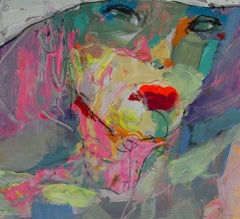 Blue polka dot dress, Painting, Oil on Paper